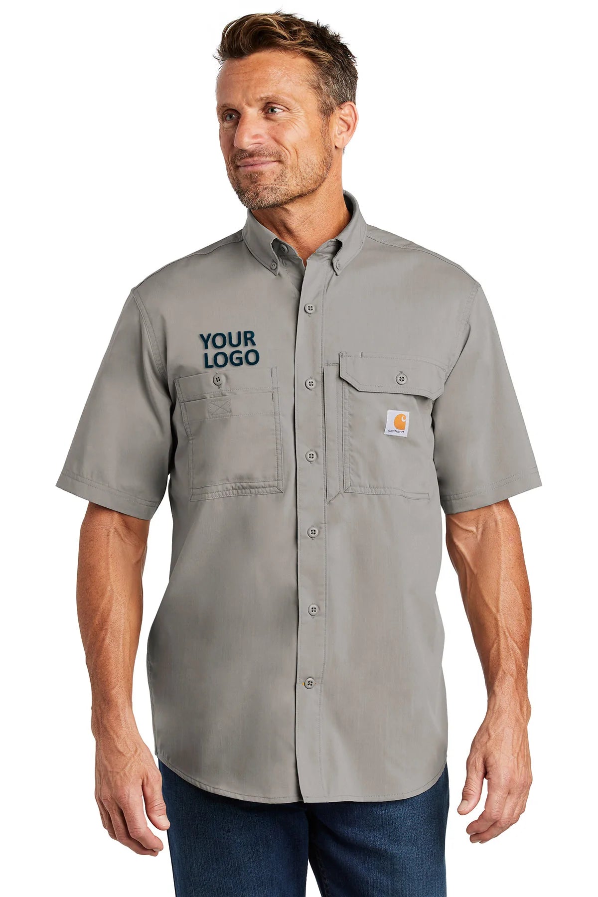 Company Logo Carhartt Force Ridgefield Solid Short Sleeve Shirt CT102417 Asphalt