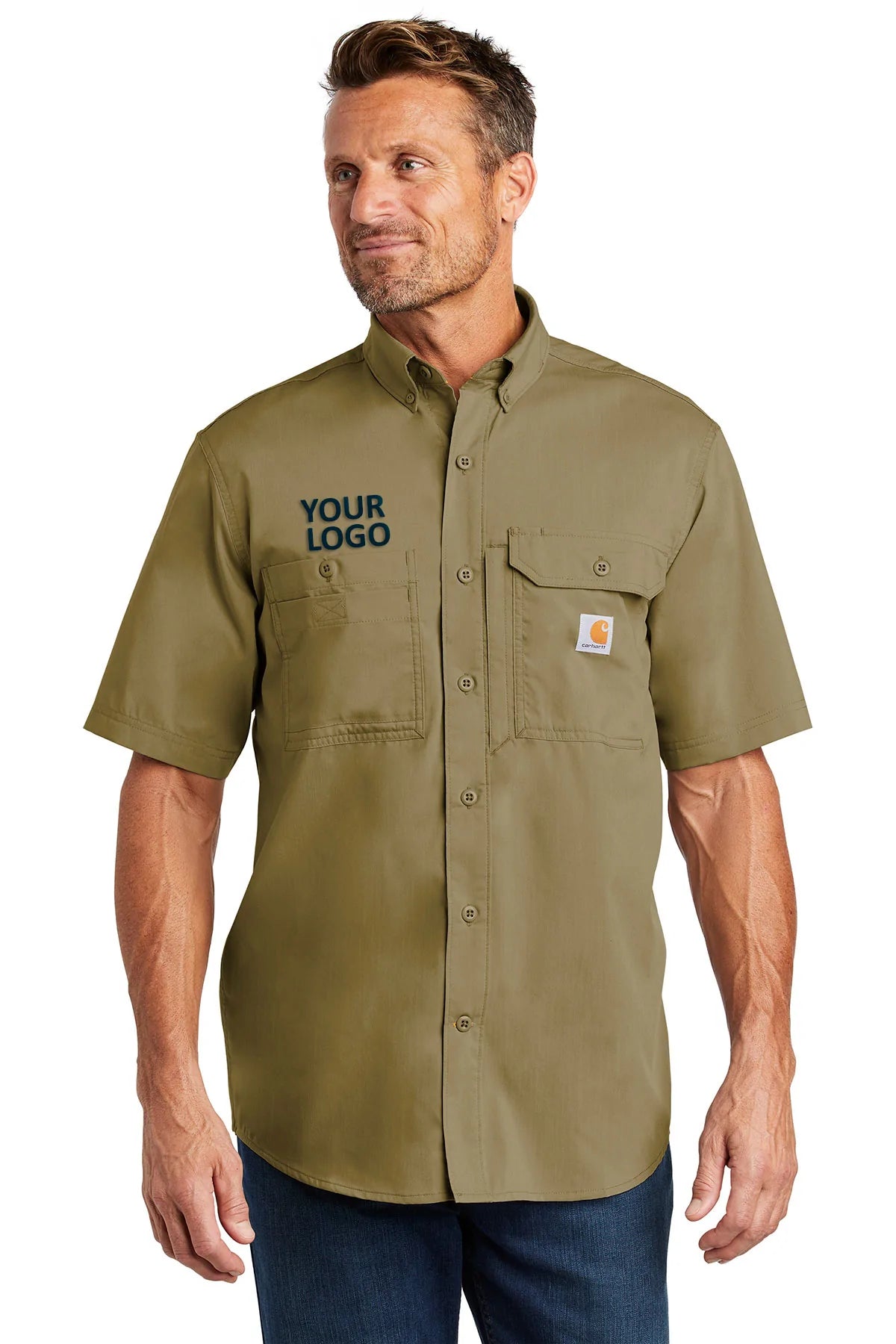Company Logo Carhartt Force Ridgefield Solid Short Sleeve Shirt CT102417 Dark Khaki