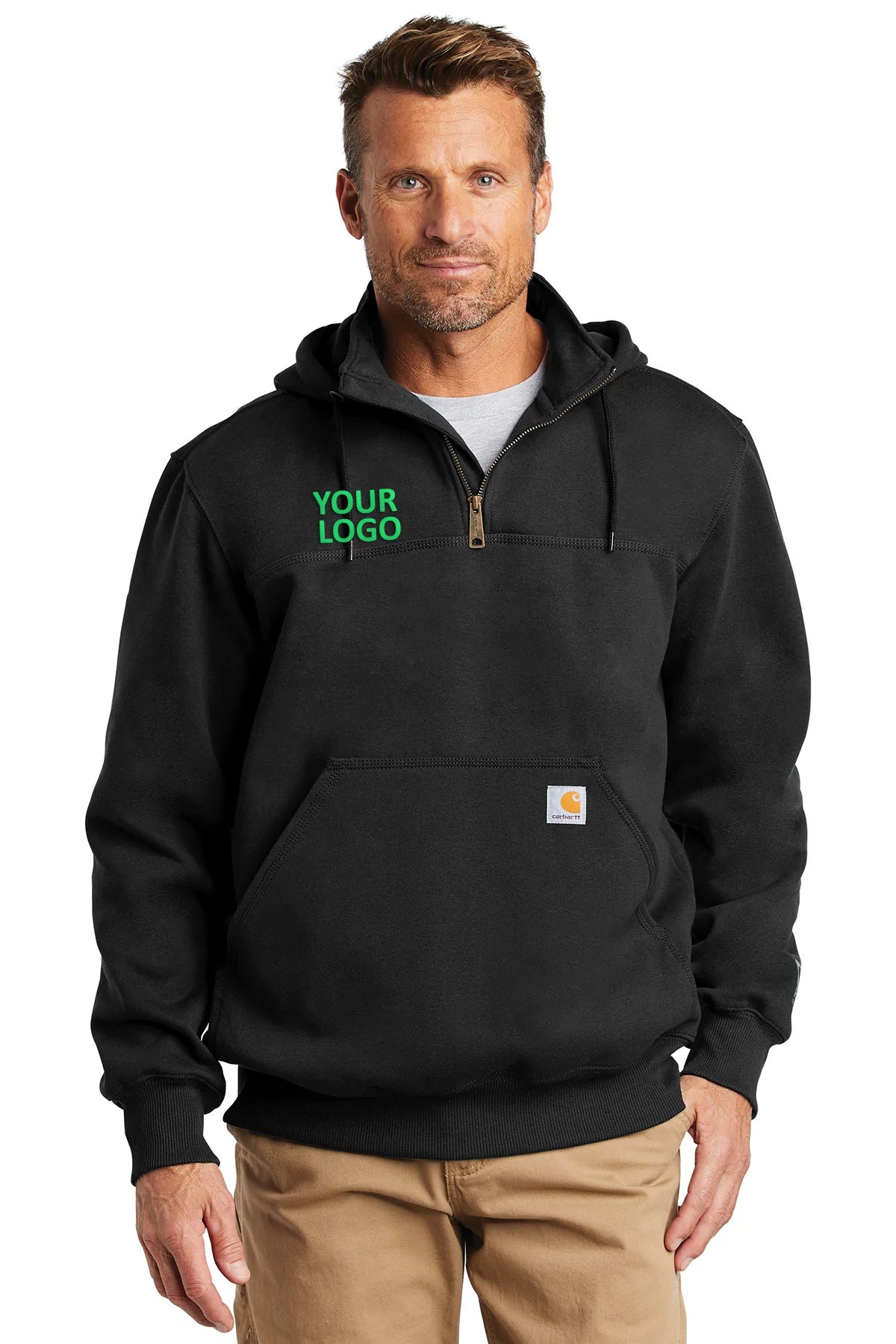 Custom Carhartt Rain Defender Paxton Heavyweight Hooded Zip Mock Sweatshirt CT100617 Black