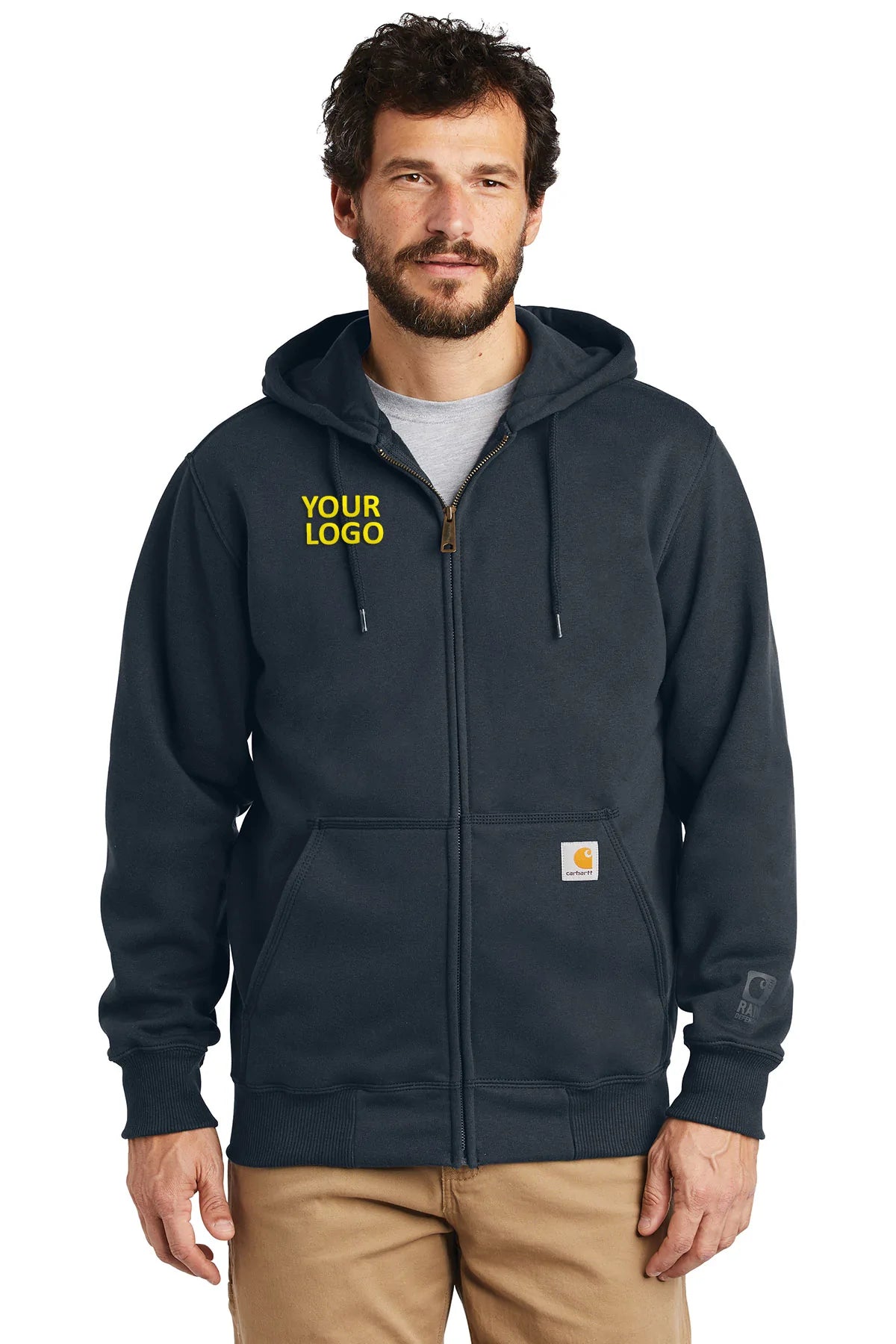 Custom Carhartt Rain Defender Paxton Heavyweight Hooded Zip-Front Sweatshirt CT100614 New Navy