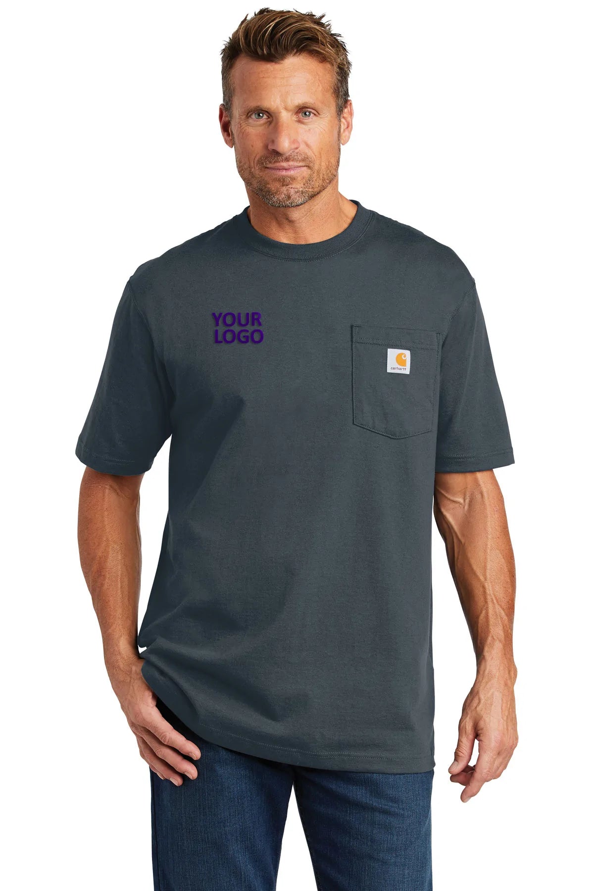 Custom Carhartt Tall Workwear Pocket Short Sleeve T-Shirt CTTK87 Bluestone