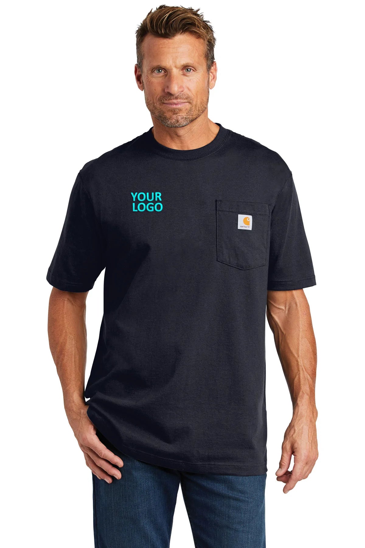 Custom Carhartt Tall Workwear Pocket Short Sleeve T-Shirt CTTK87 Navy