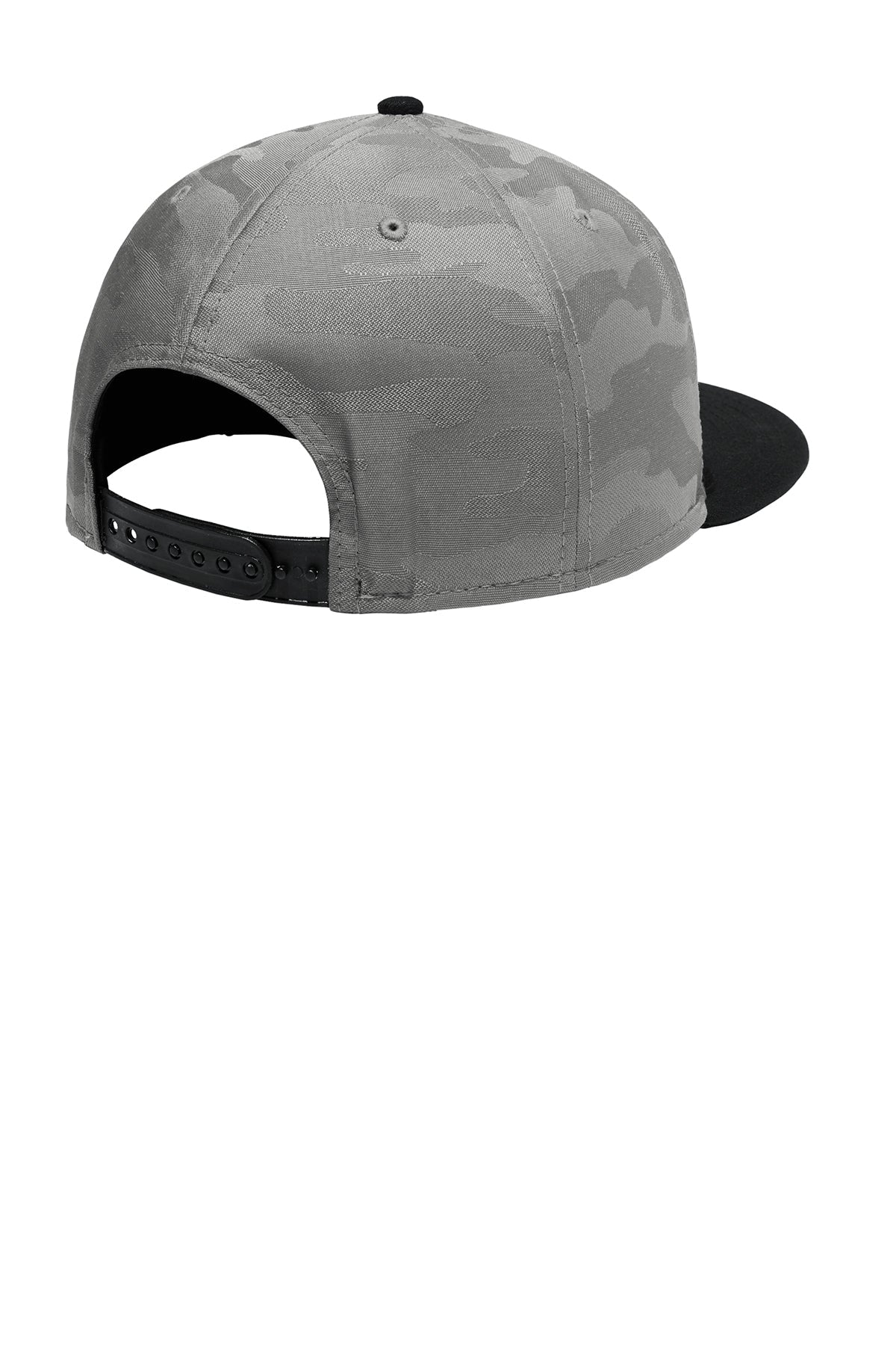 New Era Camo Flat Bill Snapback Custom Caps, Black/ Rainstorm Grey Camo