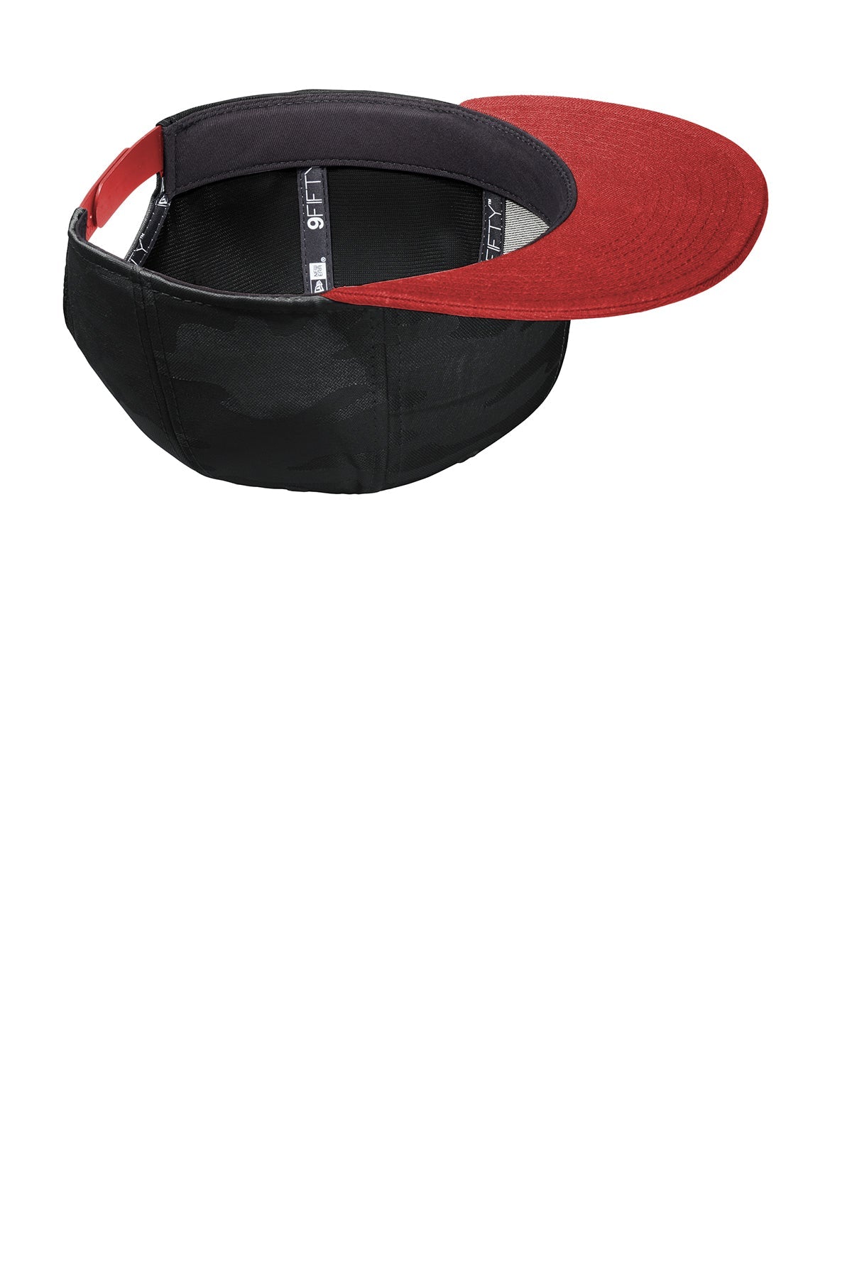 New Era Camo Flat Bill Snapback Custom Caps, Scarlet/ Black Camo