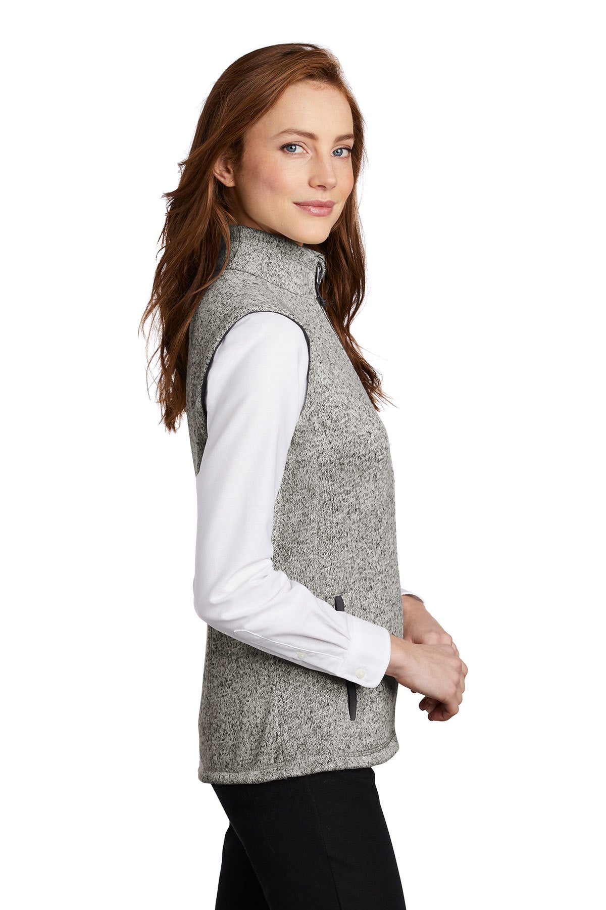 Branded Port Authority Ladies Sweater Fleece Vest Grey Heather
