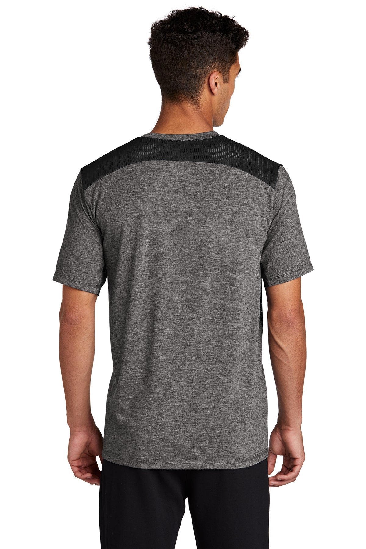 sport-tek posicharge tri-blend wicking draft tee st410 black/ darkgrey heather