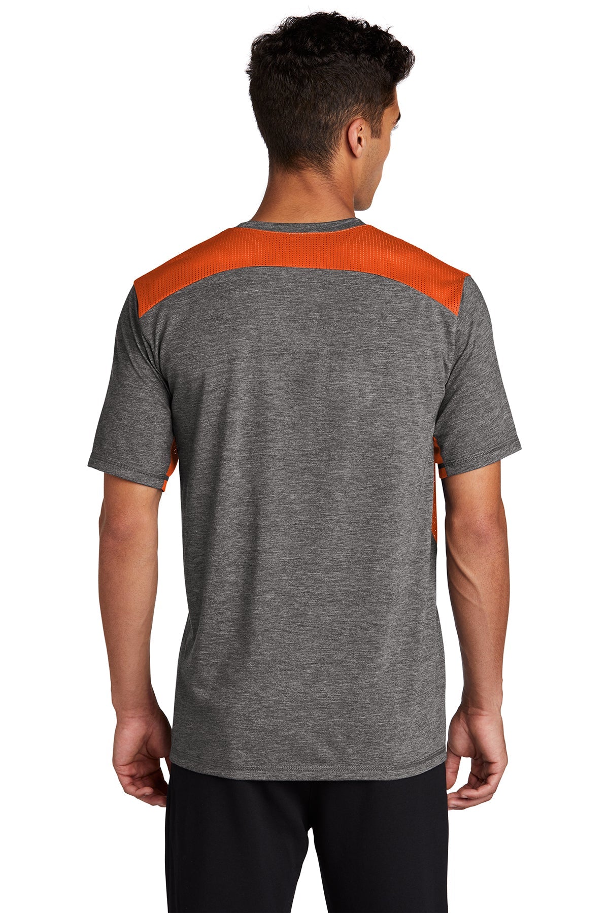 sport-tek posicharge tri-blend wicking draft tee st410 deep orange/dark grey heather