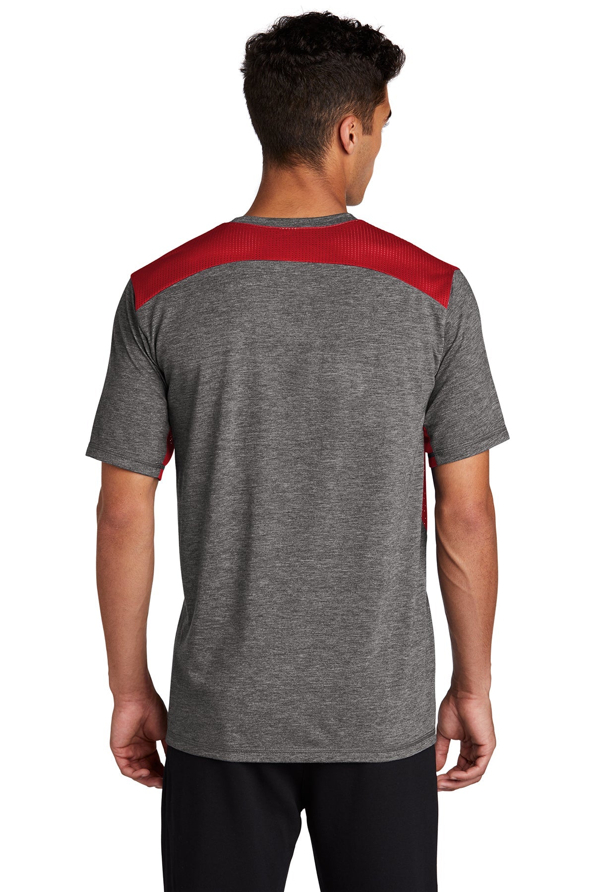 sport-tek posicharge tri-blend wicking draft tee st410 true red/dark grey heather