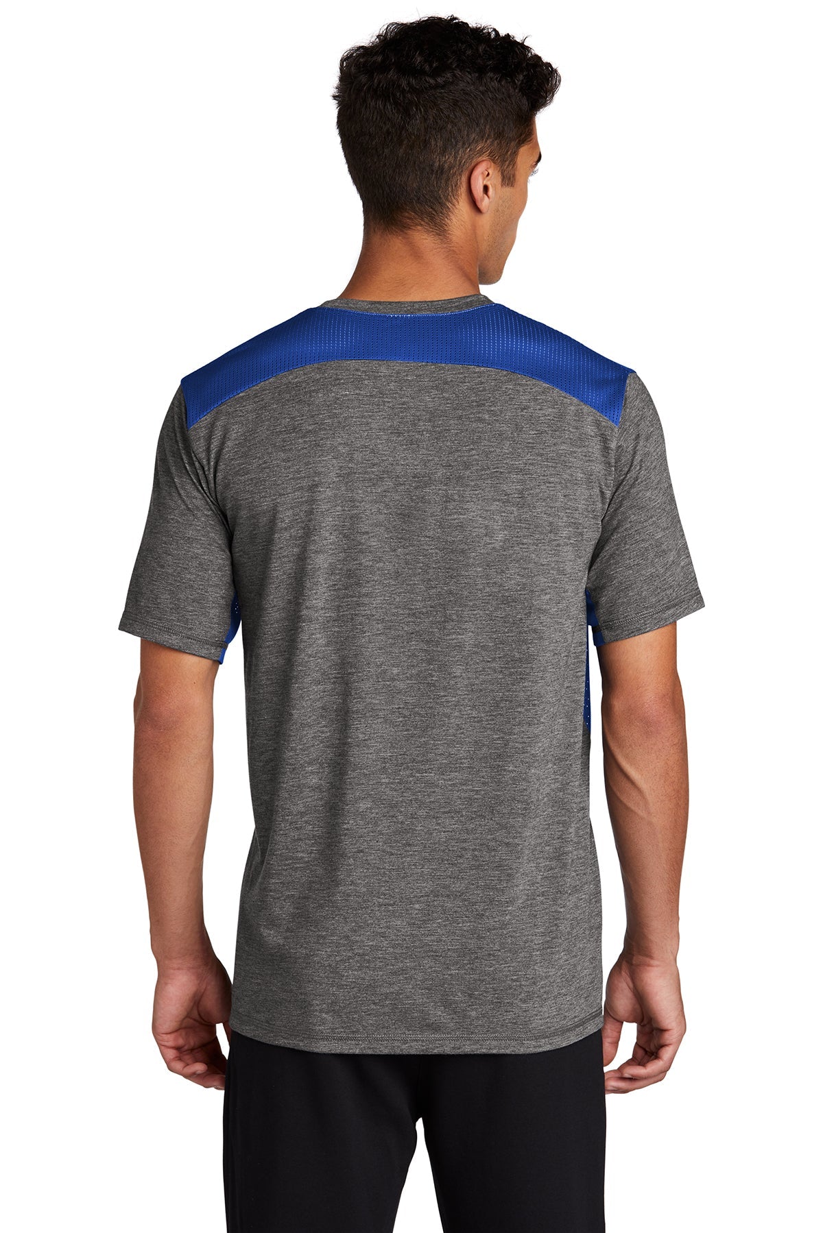 sport-tek posicharge tri-blend wicking draft tee st410 true royal/dark grey heather