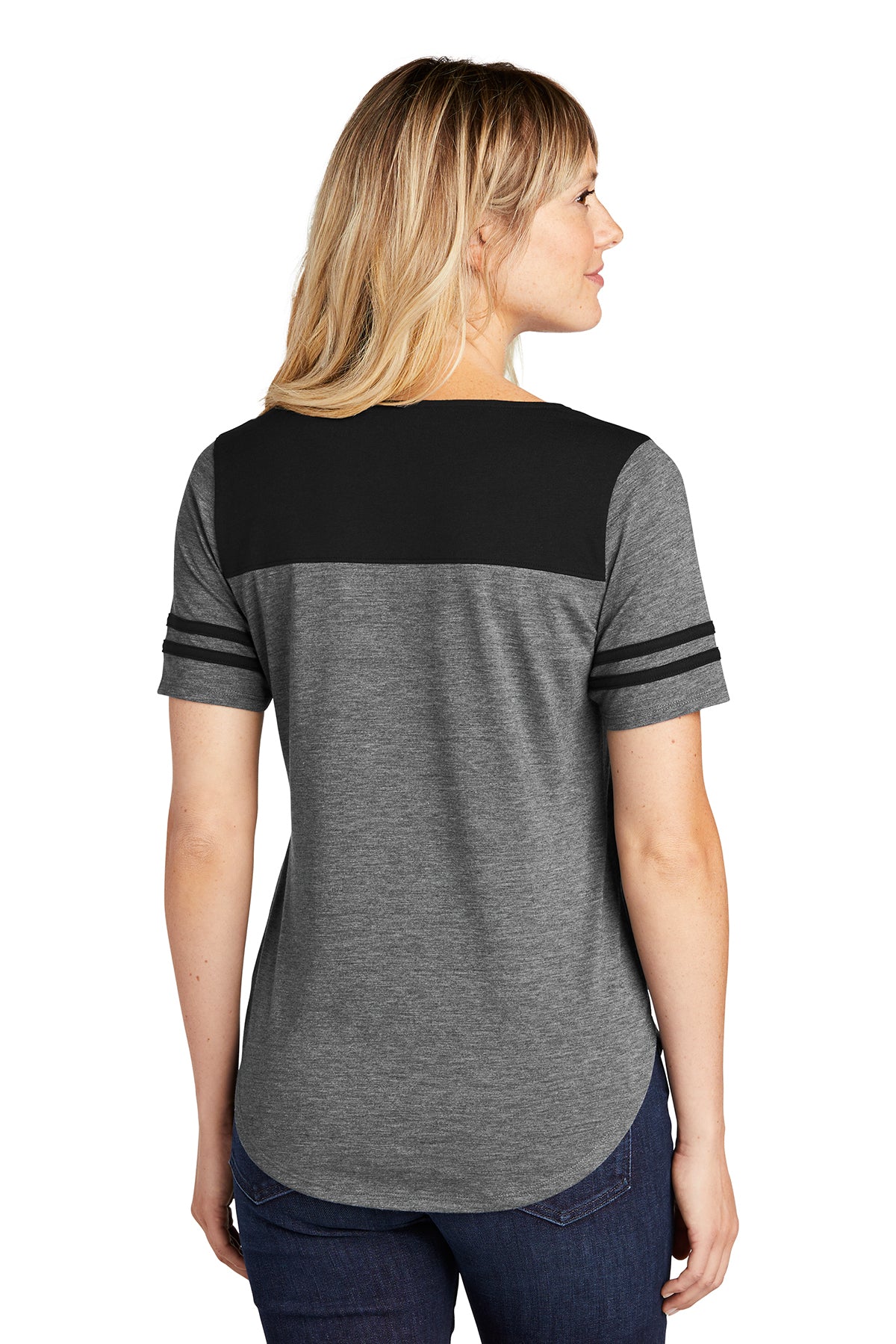 sport-tek ladies posicharge tri-blend wicking fan tee lst403 black triadsolid/ dark grey heather