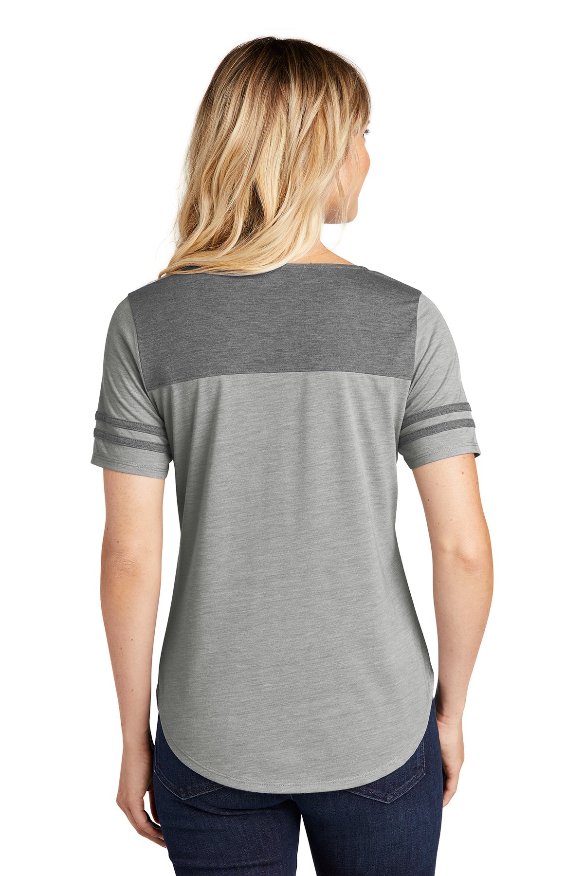 sport-tek ladies posicharge tri-blend wicking fan tee lst403 dark greyheather/ light grey heather