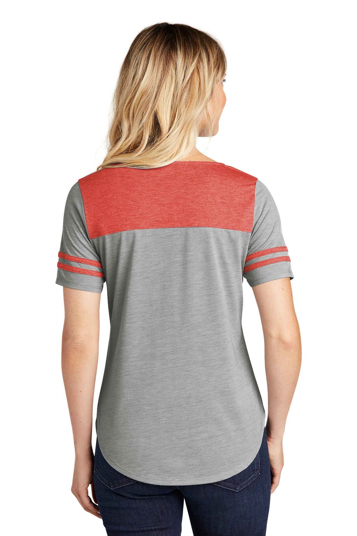 sport-tek ladies posicharge tri-blend wicking fan tee lst403 true redheather/ light grey heather