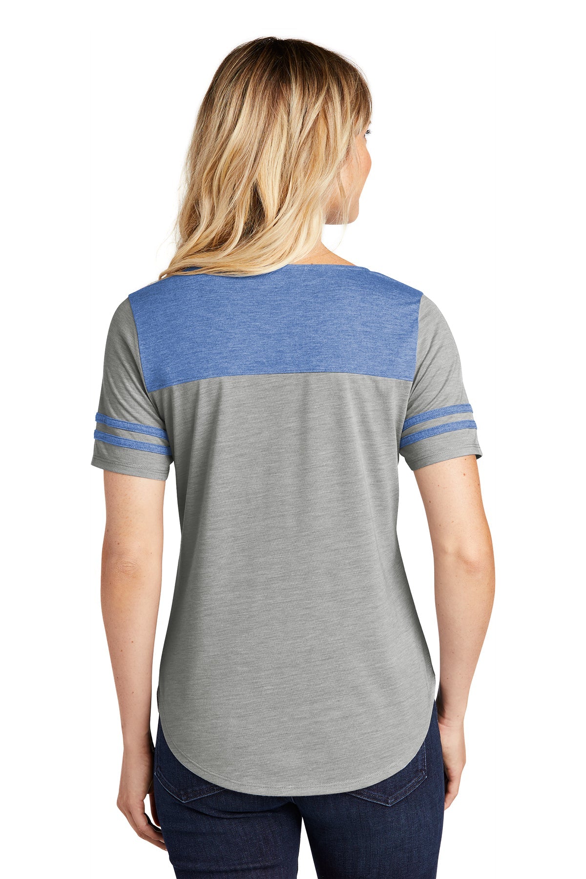 sport-tek ladies posicharge tri-blend wicking fan tee lst403 true royalheather/ light grey heather