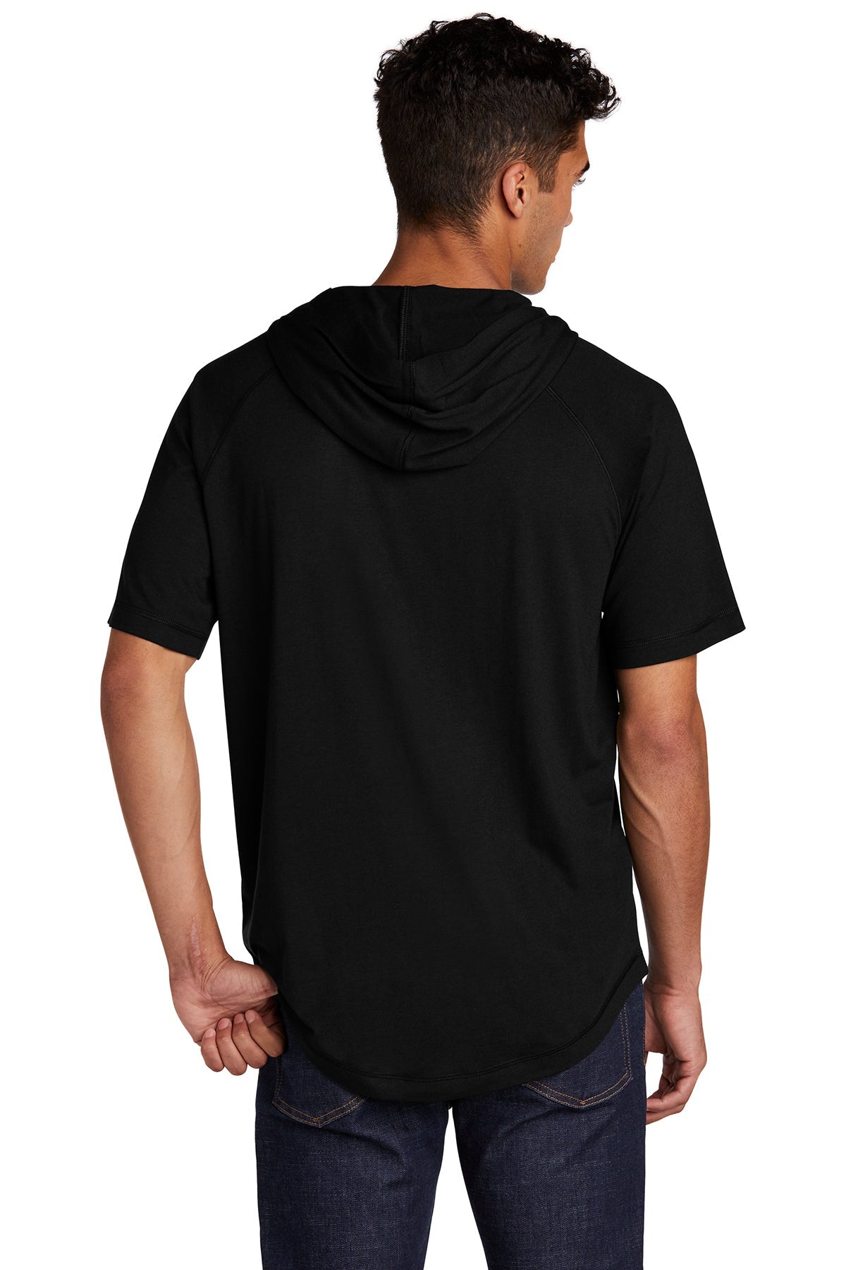 Sport-Tek PosiCharge Tri-Blend Wicking Short Sleeve Hoodie ST404 Black Triad Solid