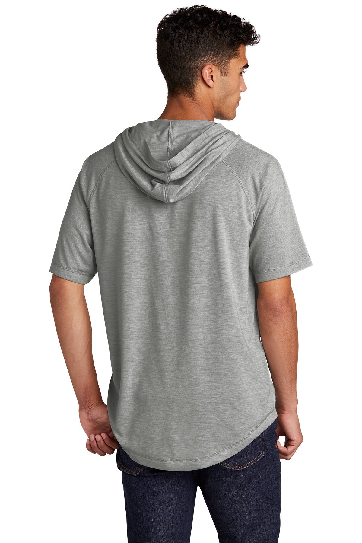 Sport-Tek PosiCharge Tri-Blend Wicking Short Sleeve Hoodie ST404 Light Grey Heather
