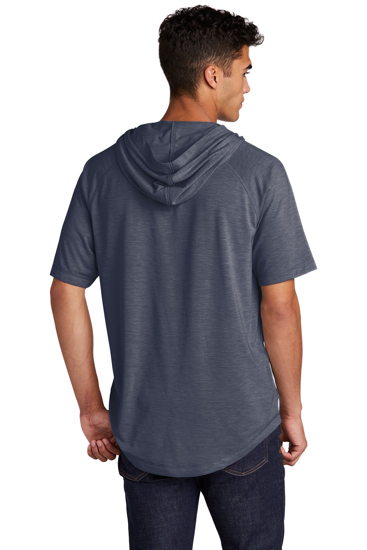 Sport-Tek PosiCharge Tri-Blend Wicking Short Sleeve Hoodie ST404 True Navy Heather