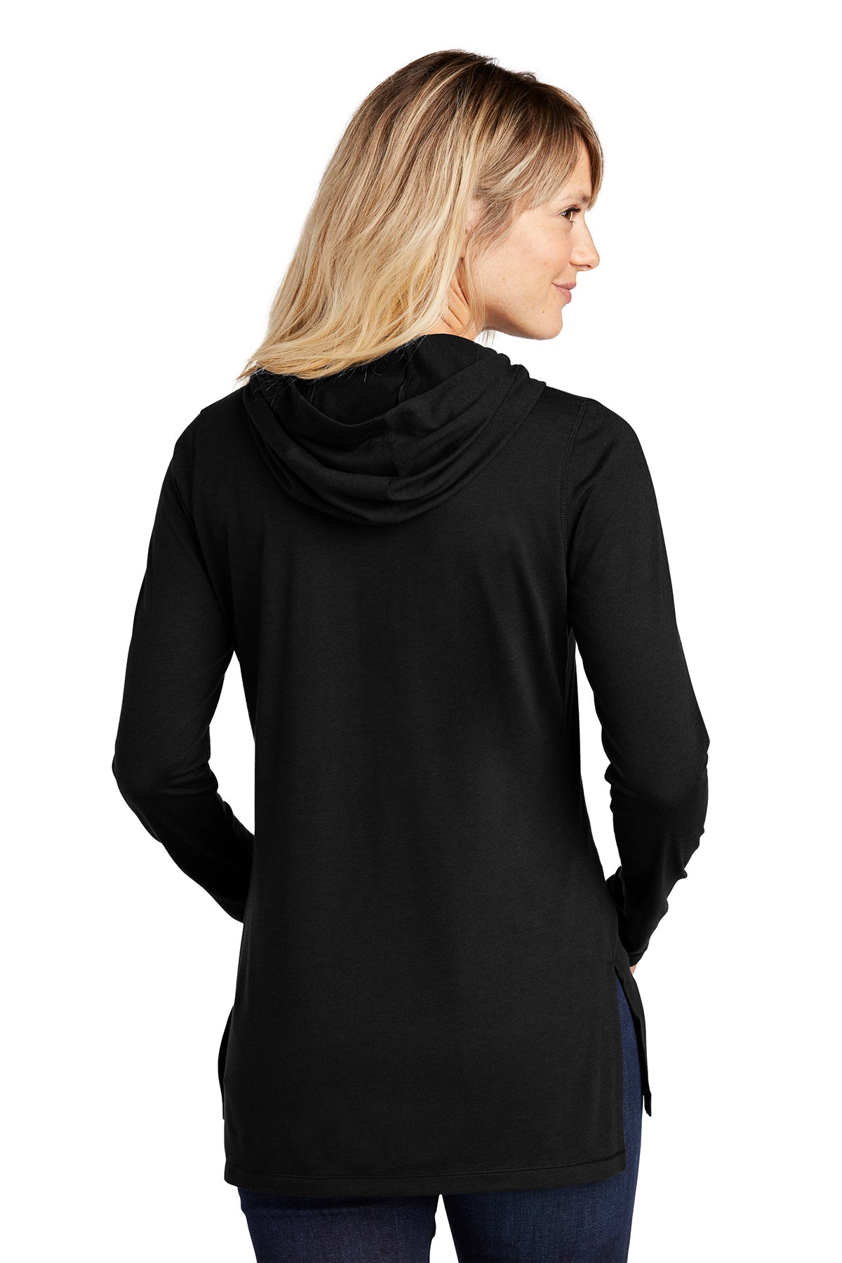 Sport-Tek Ladies PosiCharge Tri-Blend Wicking Long Sleeve Hoodie LST406 Black Triad Solid
