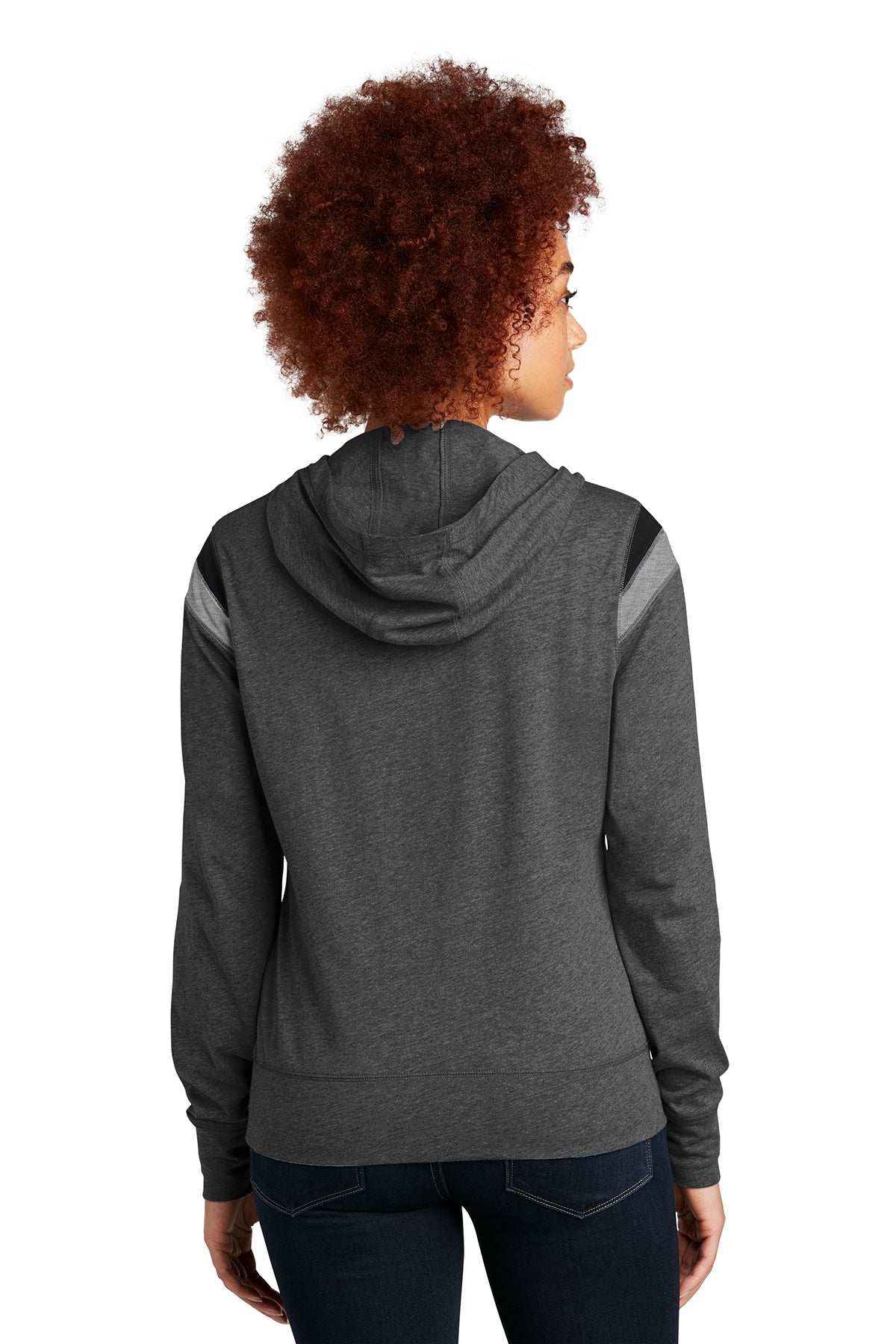 New Era Ladies Heritage Blend Varsity Hoodie LNEA108 Black Heather/ Black/ Shadow Grey Heather