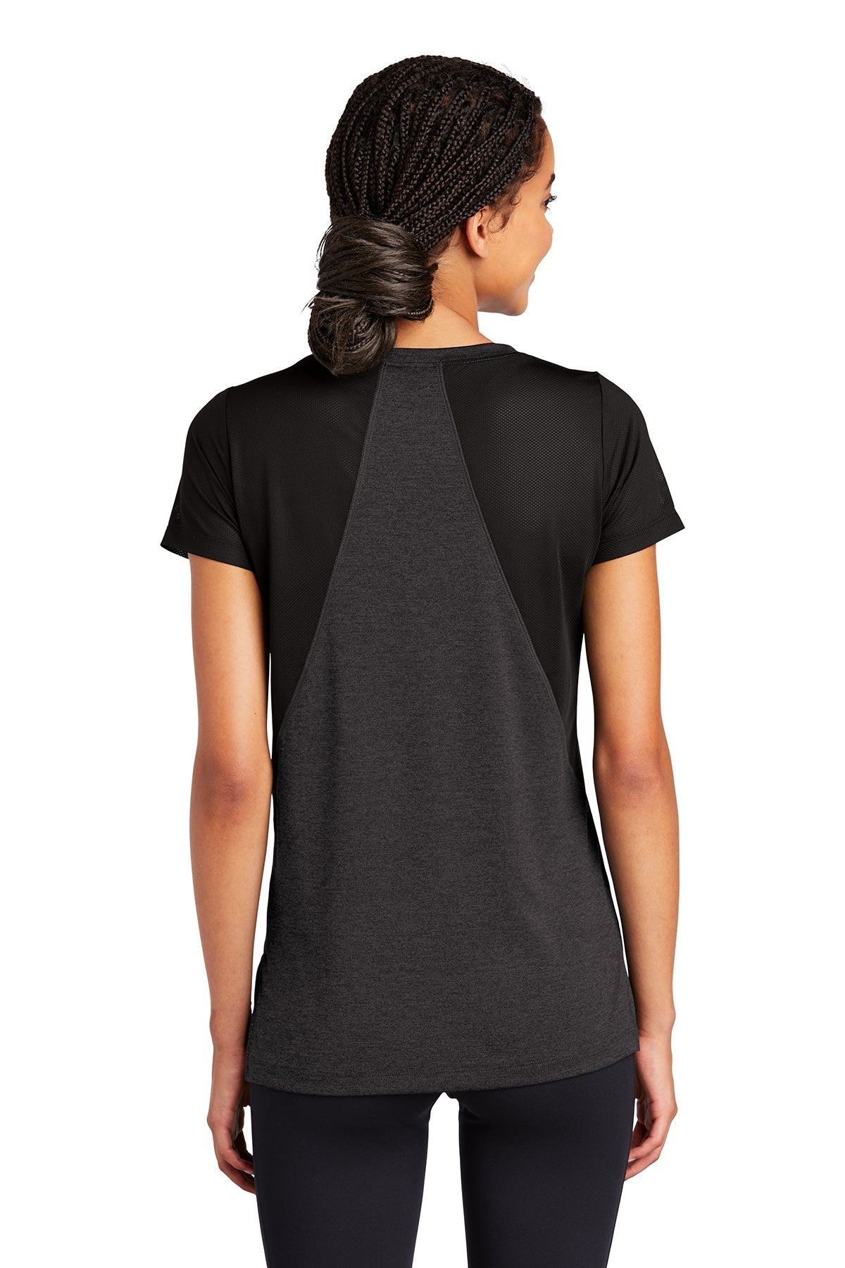 sport-tek ladies endeavor tee lst465 black heather/black