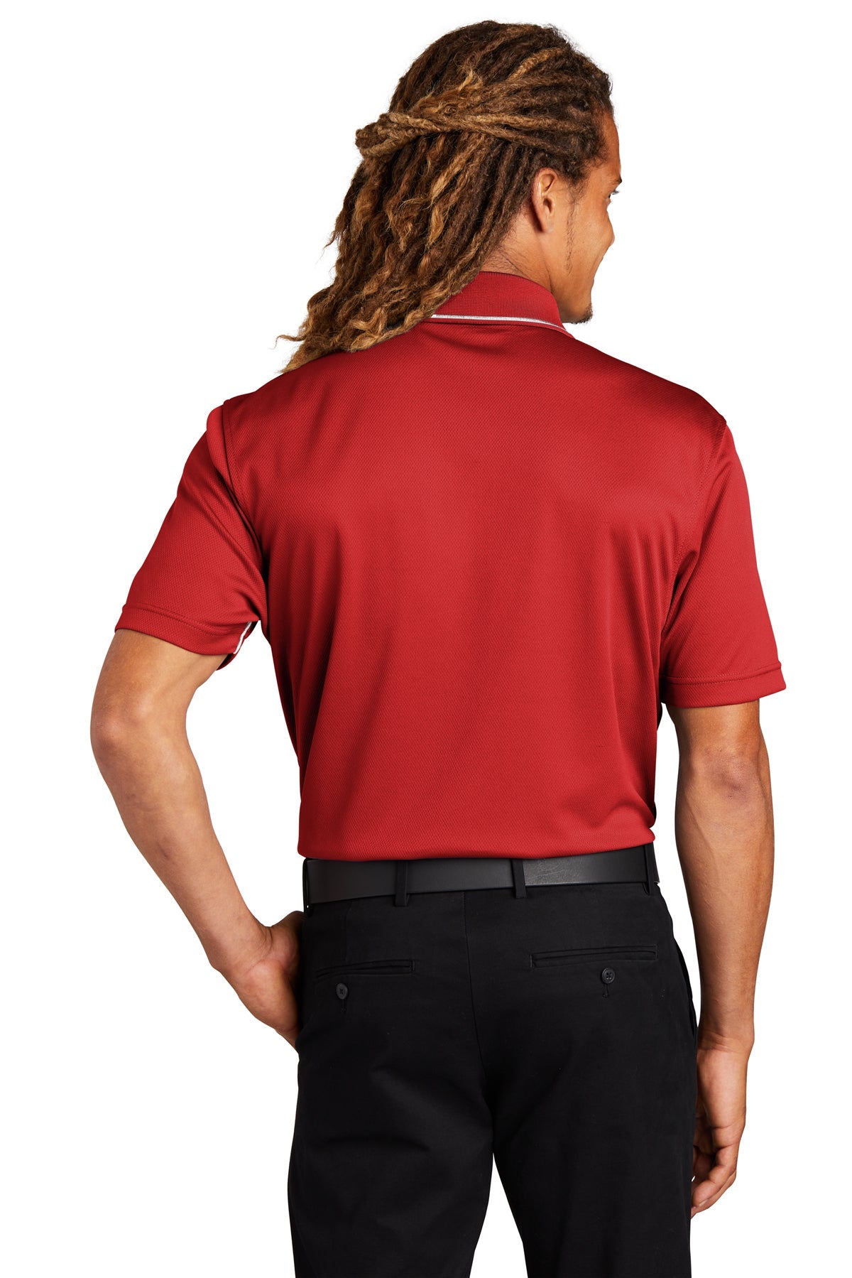 Sport-Tek Dri-Mesh Custom Polos with Tipped Collar and Piping, Red/White