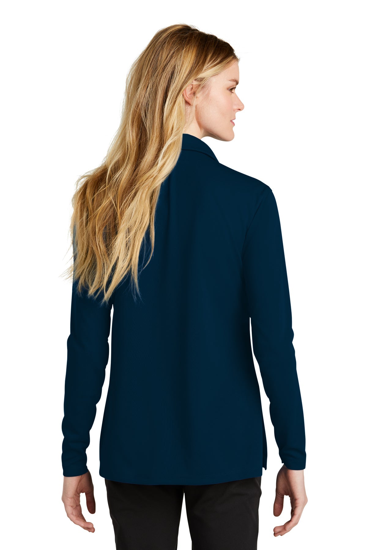 Nike Ladies Dri-FIT Micro Pique Long Sleeve Custom Polos, Navy