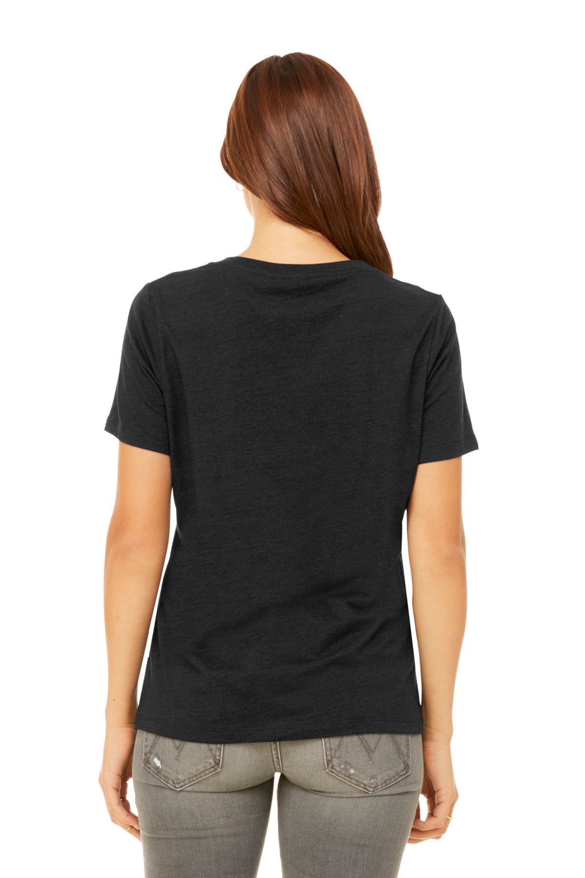 Bella Canvas Womens Relaxed Heather V-Neck, Black [Fellowes Brands]