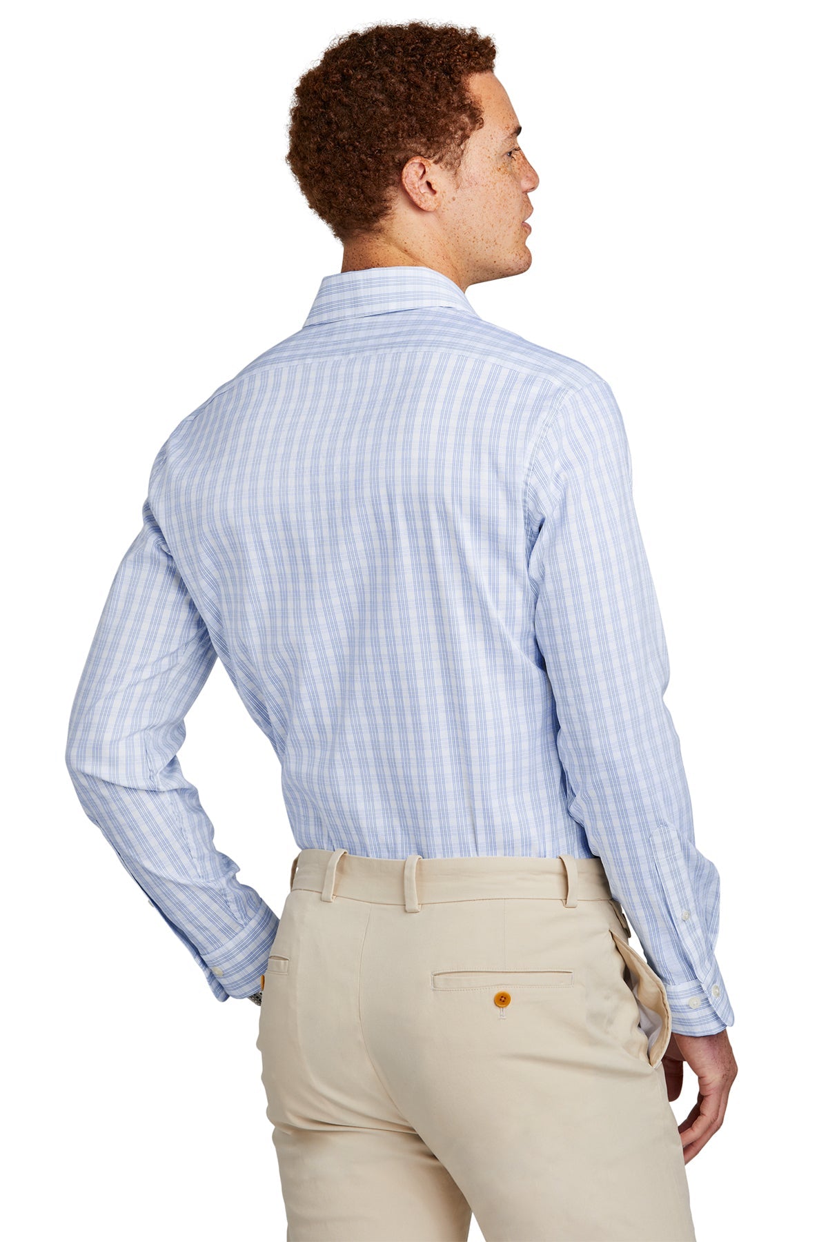 Brooks Brothers Tech Stretch Patterned Shirt, White/ Newport Blue Grid Check