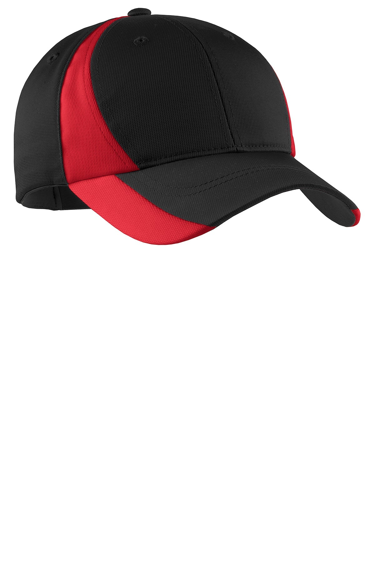 Sport-Tek Dry Zone Nylon Custom Colorblock Caps, Black/True Red