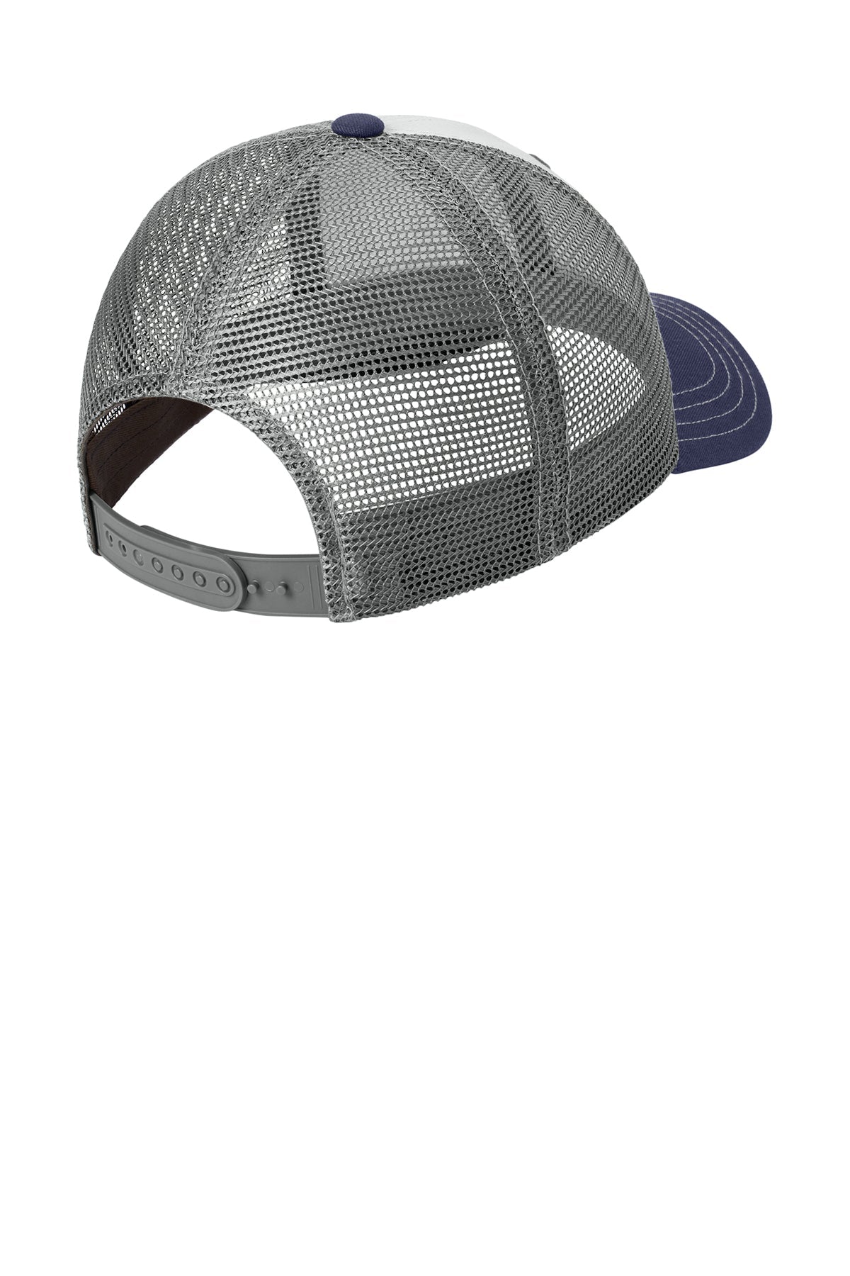 District Tri-Tone Mesh Back Caps, Chrome/New Navy/Charcoal