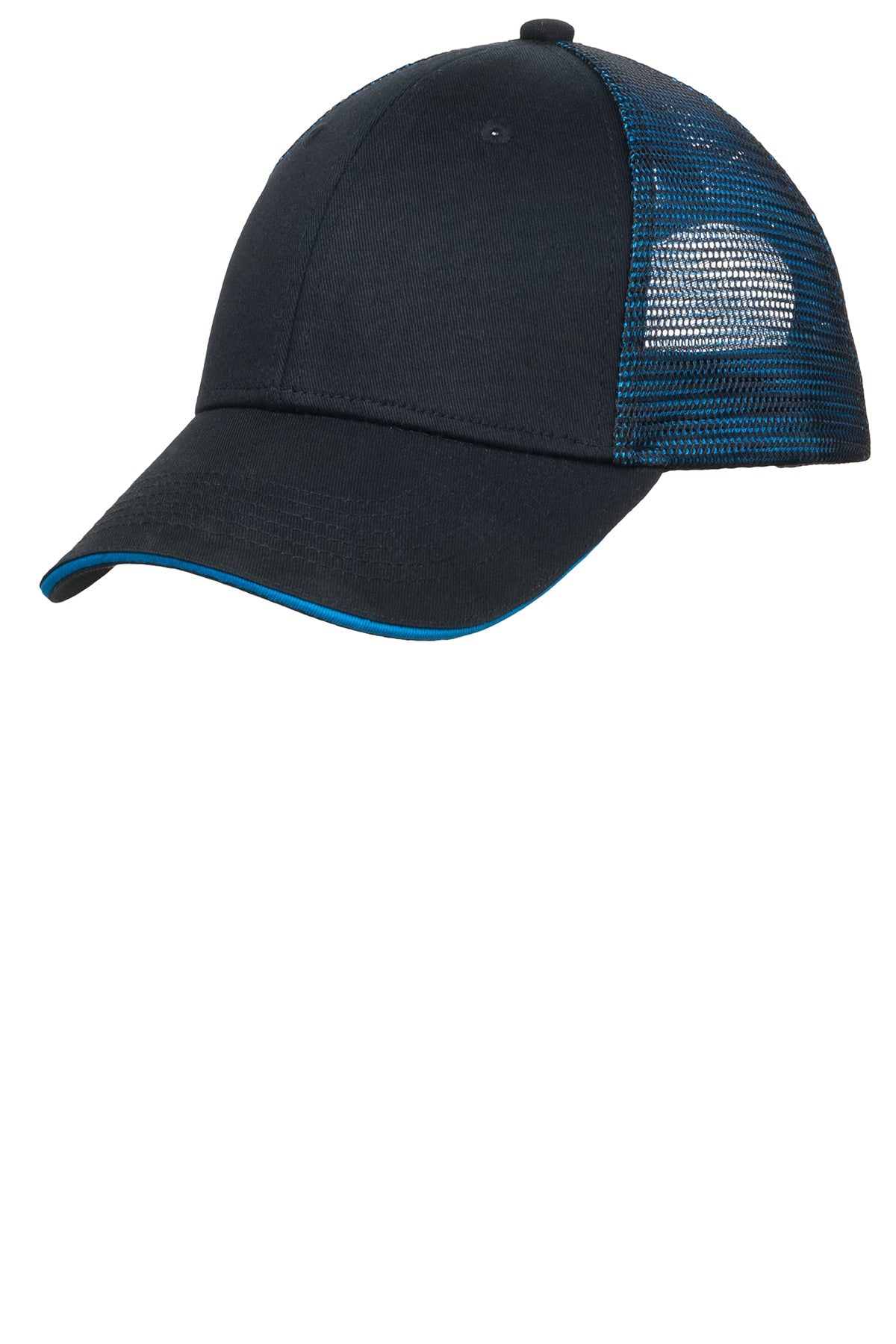 Port Authority Double Mesh Snapback Sandwich Bill Customized Caps, Black/ Shock Blue