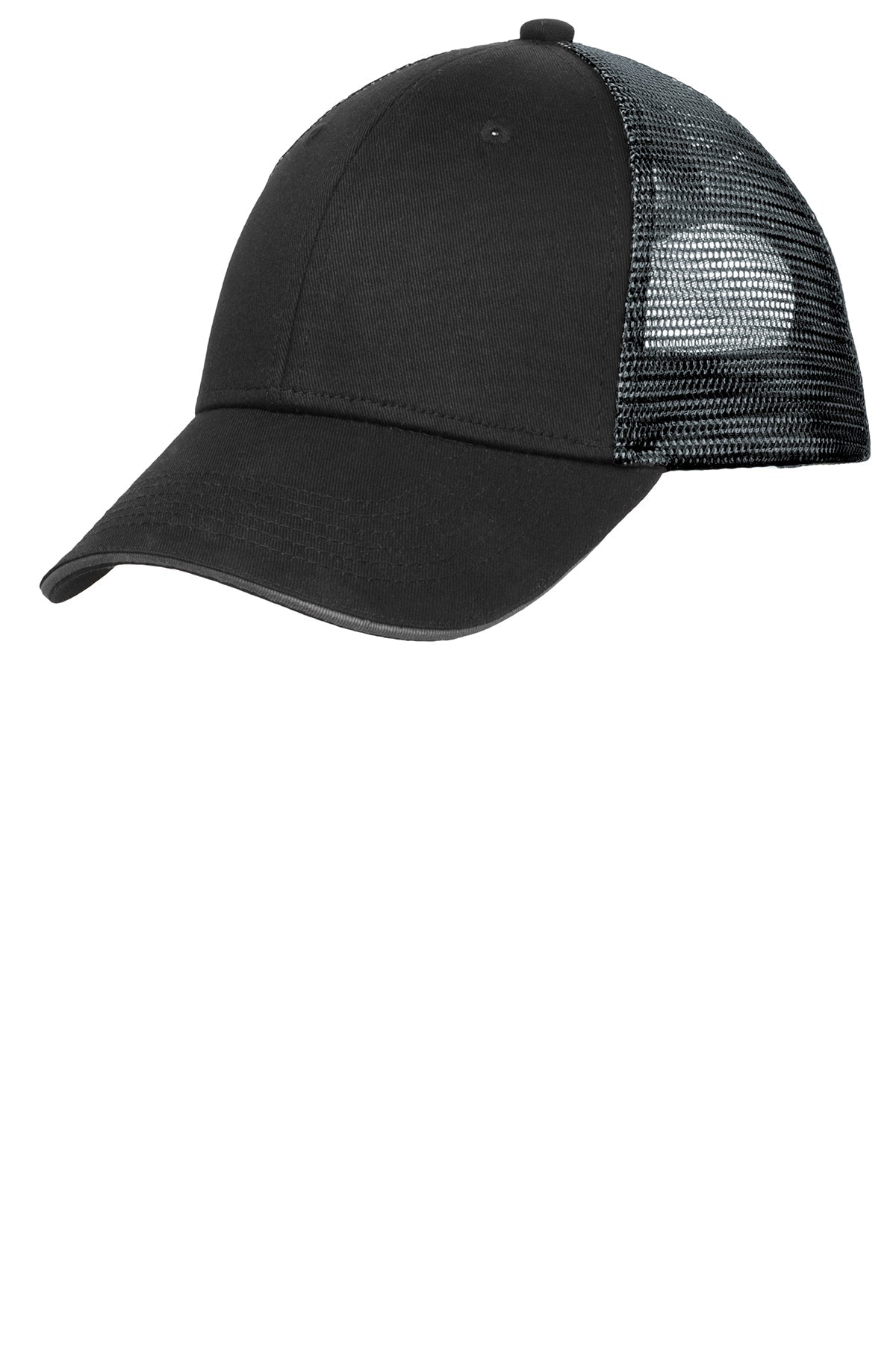 Port Authority Double Mesh Snapback Sandwich Bill Customized Caps, Black/ Silver