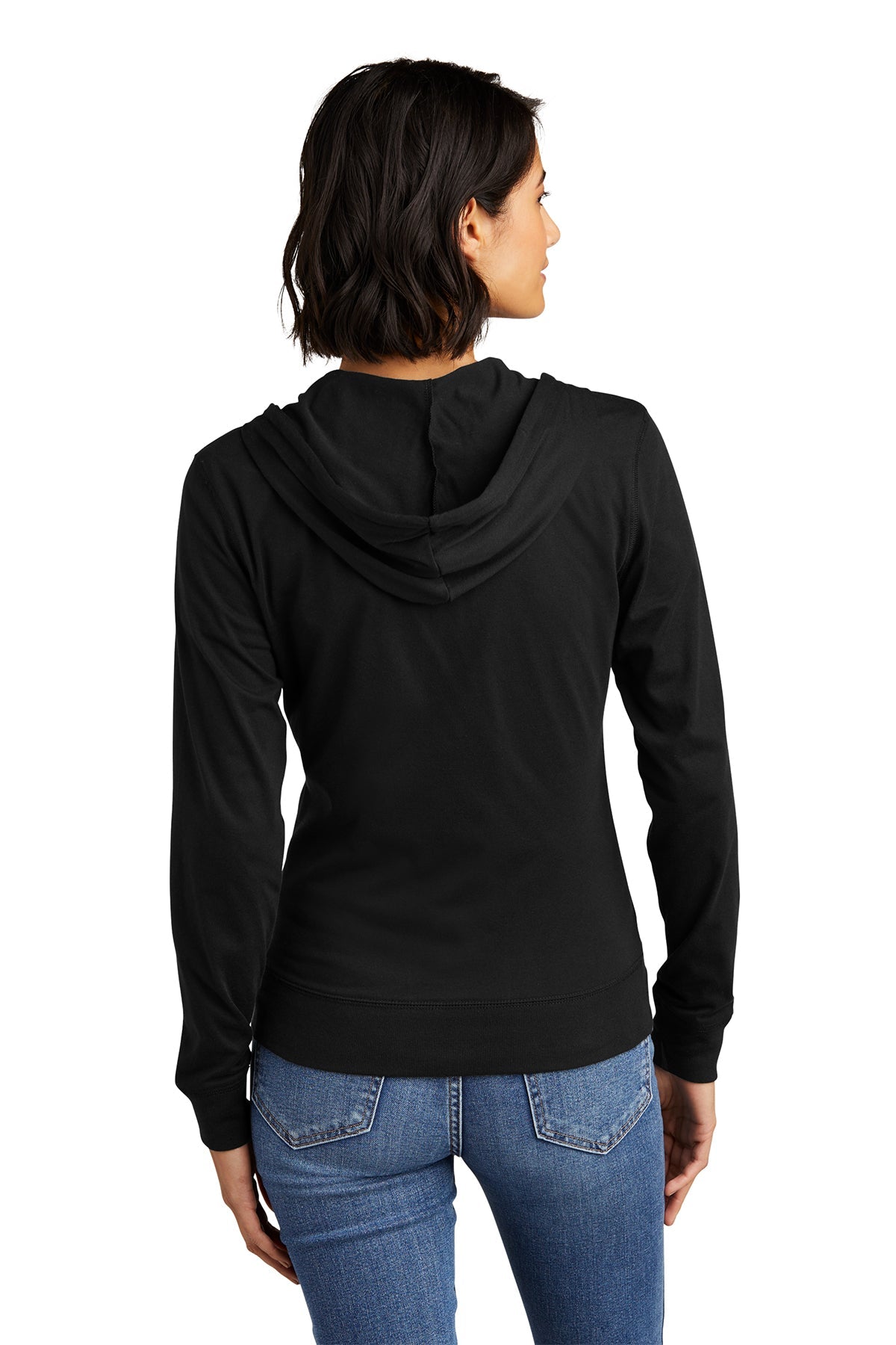 District Ladies Juniors Jersey Full-Zip Hoodies, Black [Adam Equipment]