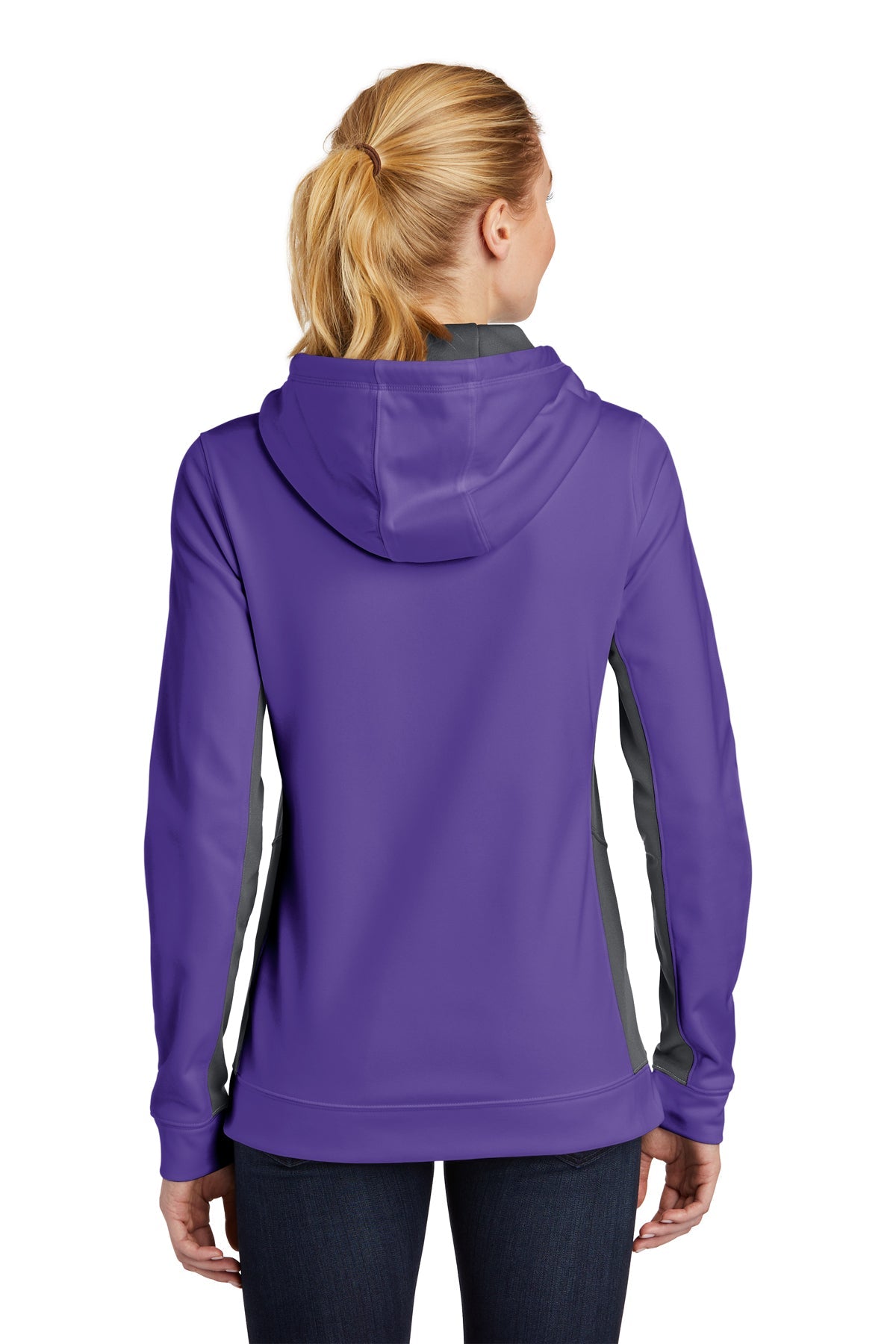 Sport-Tek Ladies Sport-Wick Fleece Colorblock Custom Hooded Pullovers, Purple/ Dark Smoke Grey [Better World Books]