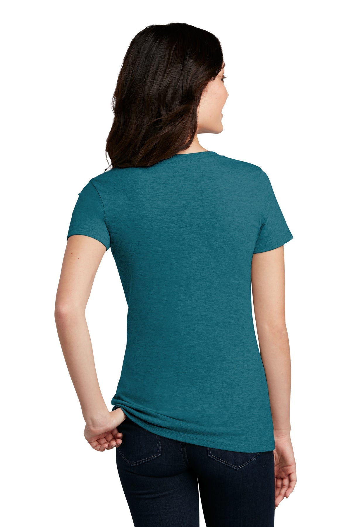 District Made Ladies Perfect Blend Crew Tee's, Heathered Teal