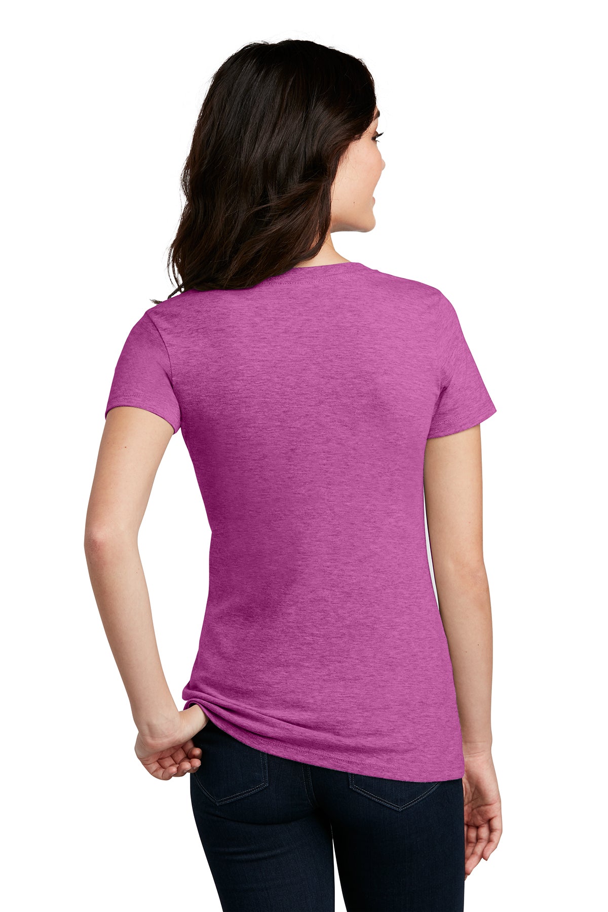 District Made Ladies Perfect Blend V-Necks, Heathered Pink Raspberry