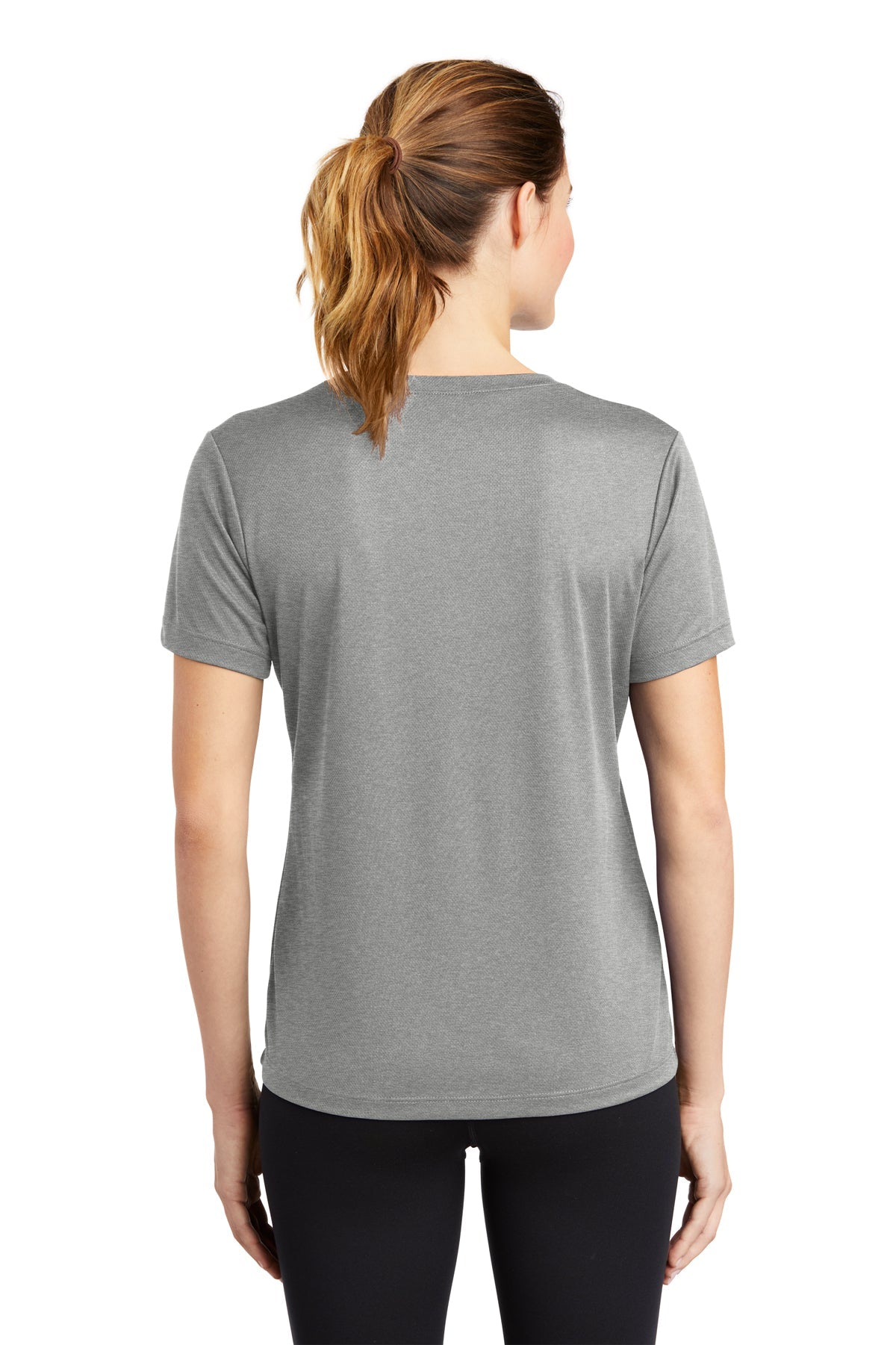 Sport-Tek Ladies PosiCharge Branded RacerMesh V-Neck Tee's, Grey Heather