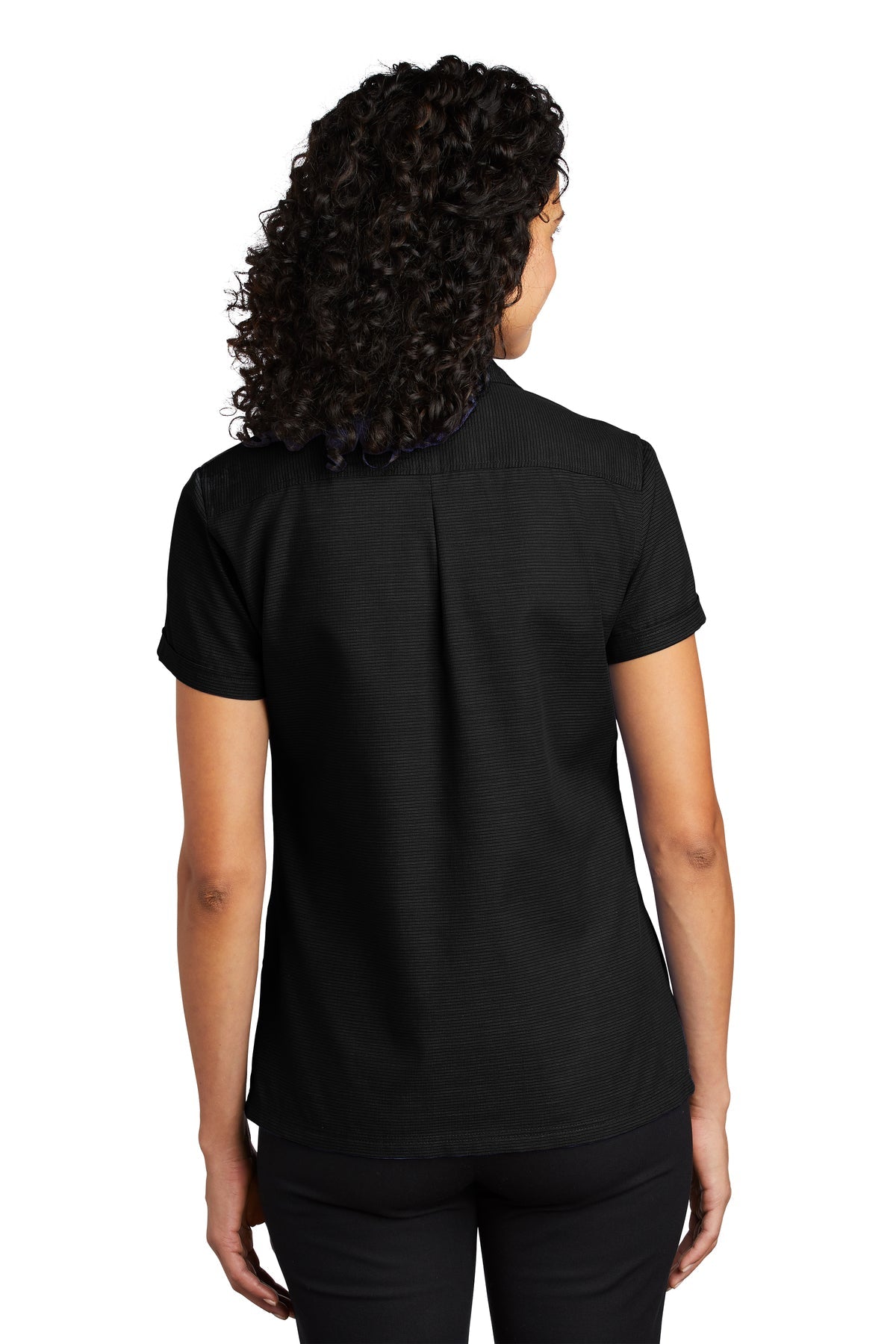 Port Authority Ladies Textured Customized Camp Shirts, Black [ERES]