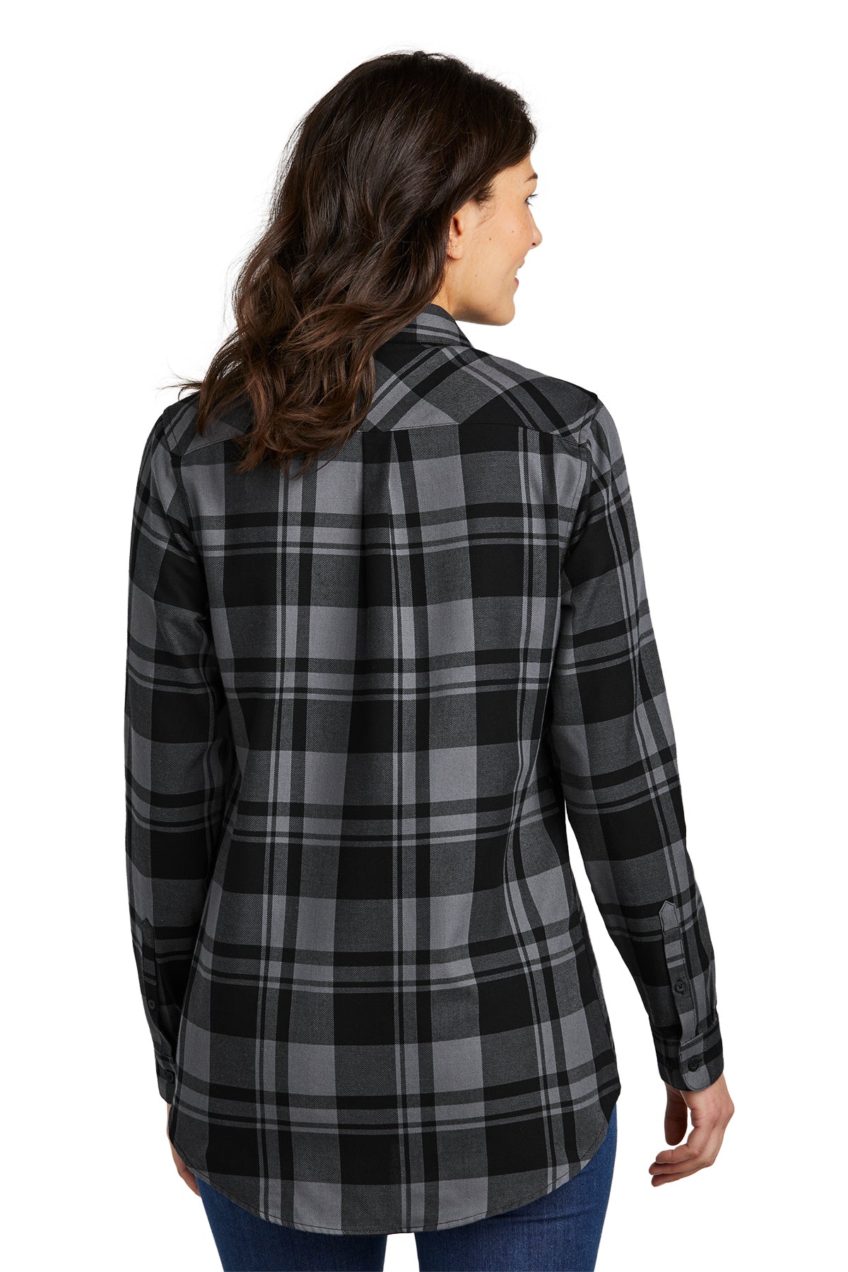 Port Authority Ladies Plaid Flannel Branded Tunics, Grey/ Black [Dunbar]