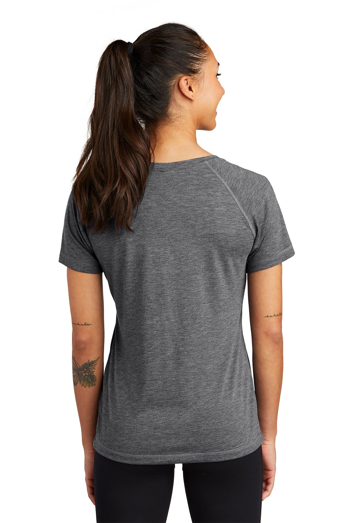 Sport-Tek Ladies PosiCharge Customized Tri Blend Wicking Scoop Neck Raglan Tee's, Dark Grey Heather