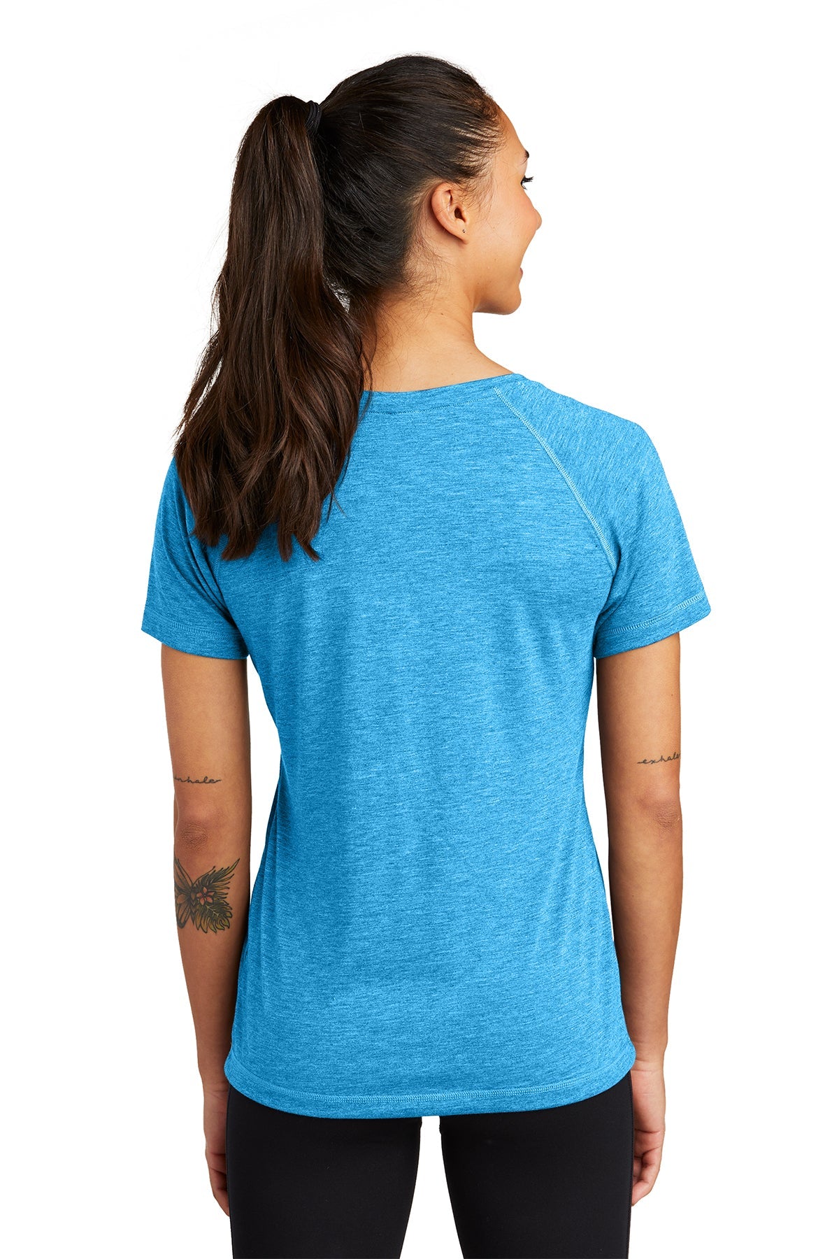 Sport-Tek Ladies PosiCharge Custom Tri Blend Wicking Scoop Neck Raglan Tee's, Pond Blue Heather