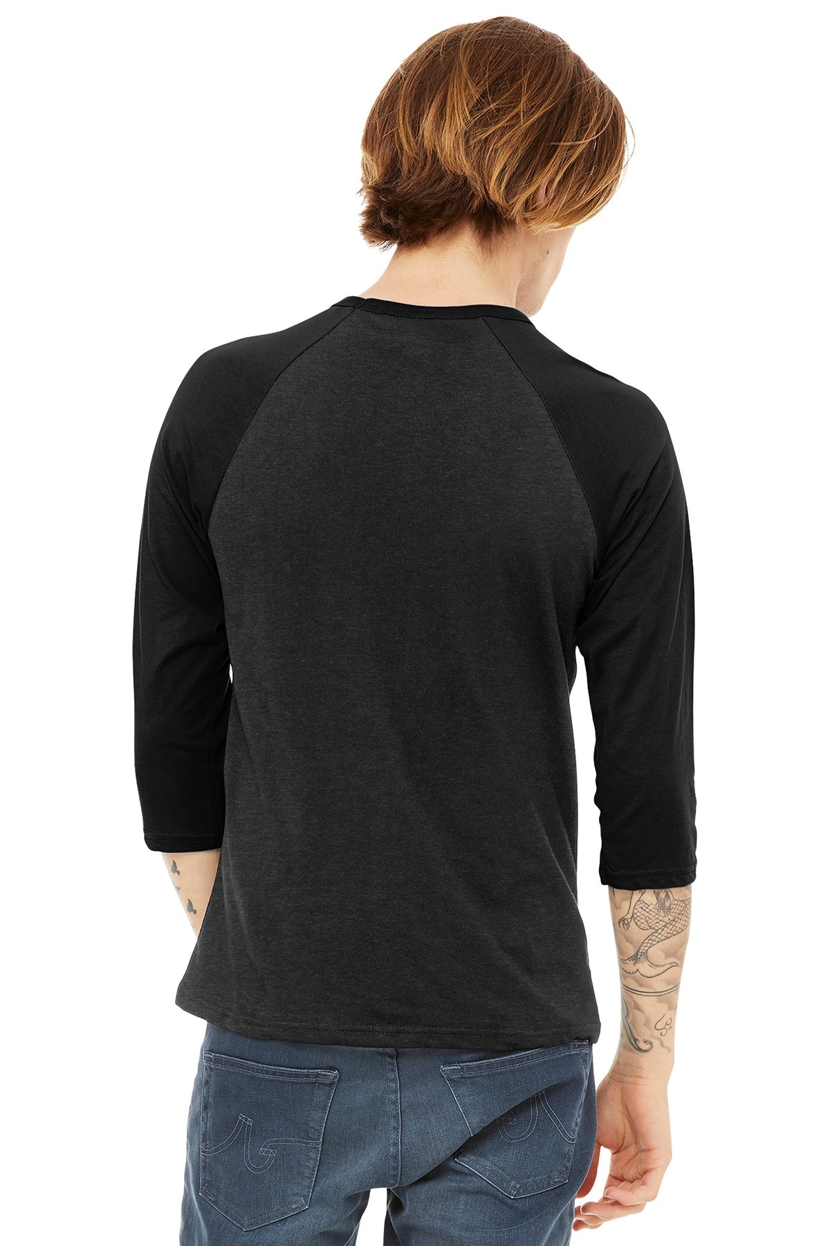 Bella Canvas Unisex 3/4-Sleeve Baseball T-Shirt, Black/ Black