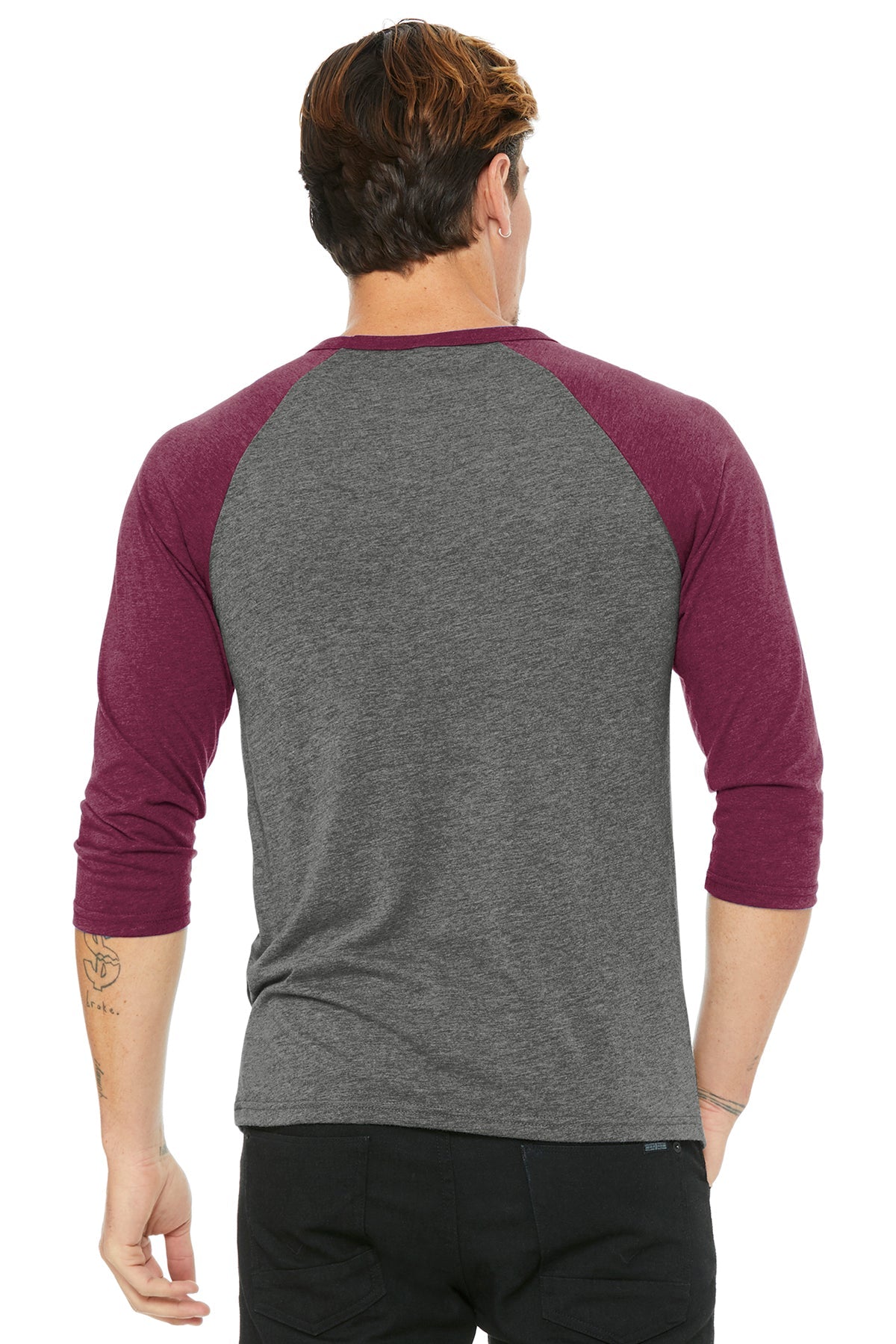 Bella Canvas Unisex 3/4-Sleeve Baseball T-Shirt, Grey/ Maroon [AMERILODGE GROUP]