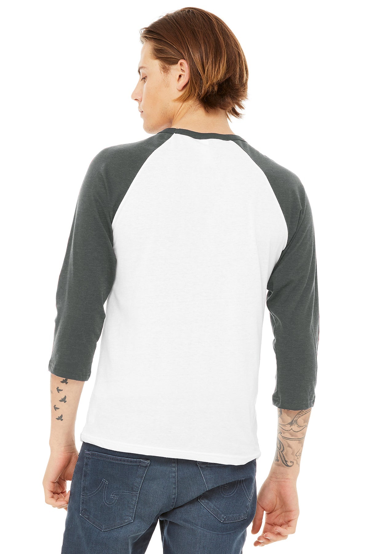 Bella Canvas Unisex 3/4-Sleeve Baseball T-Shirt, White/ Deep Heather [Better World Books]