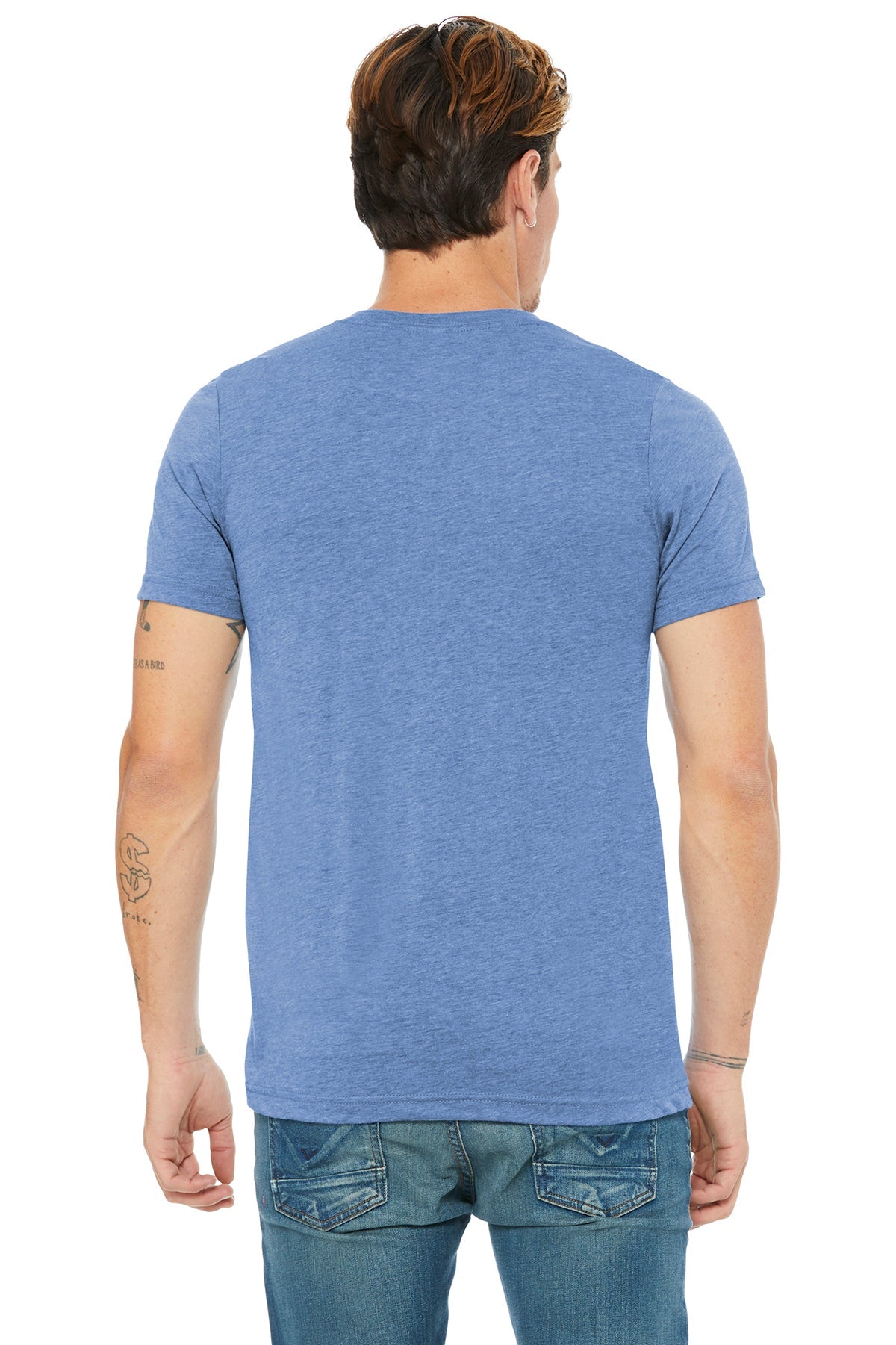 bella + canvas unisex triblend short sleeve v-neck t-shirt 3415c blue triblend