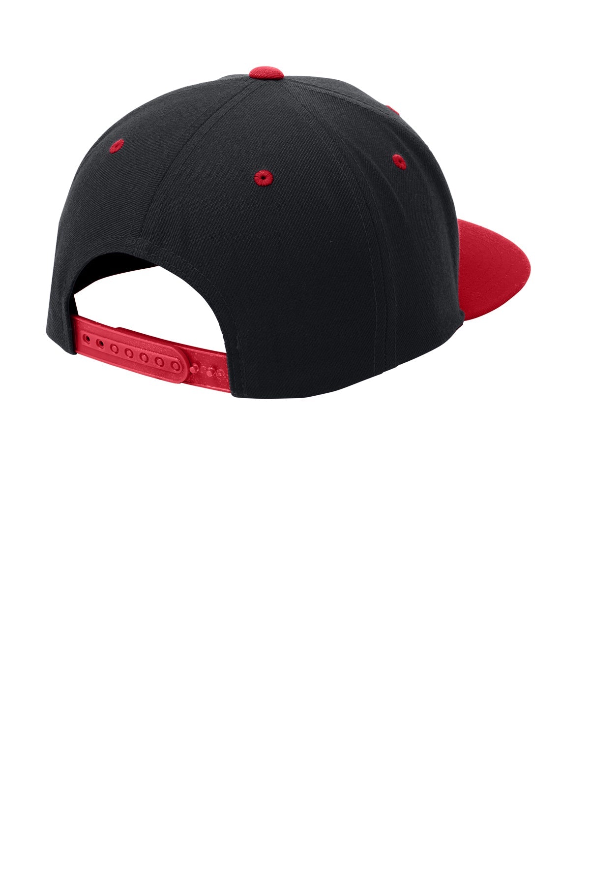Sport-Tek Yupoong Flat Bill Custom Snapback Caps, Black/ True Red