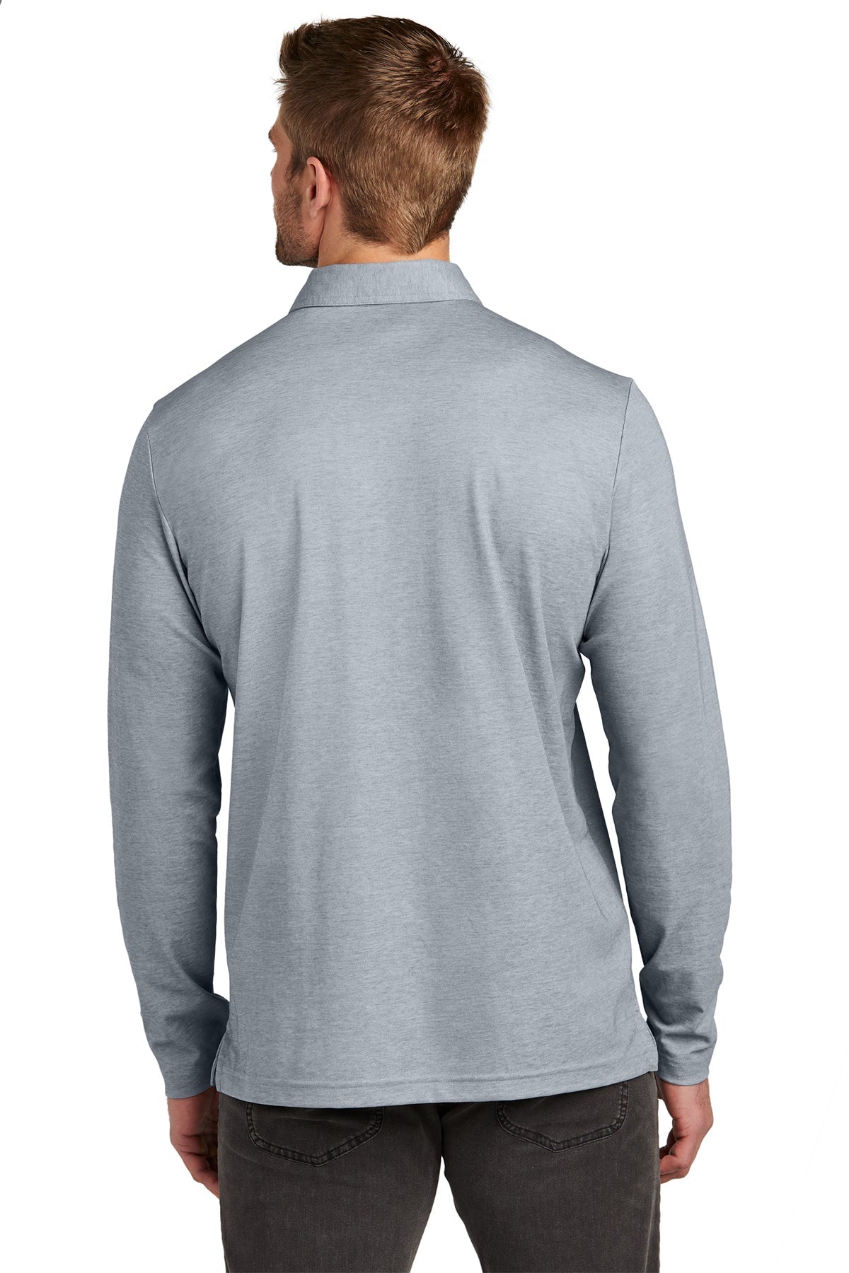 TravisMathew Oceanside Long Sleeve Custom Polos, Quiet Shade Grey Heather
