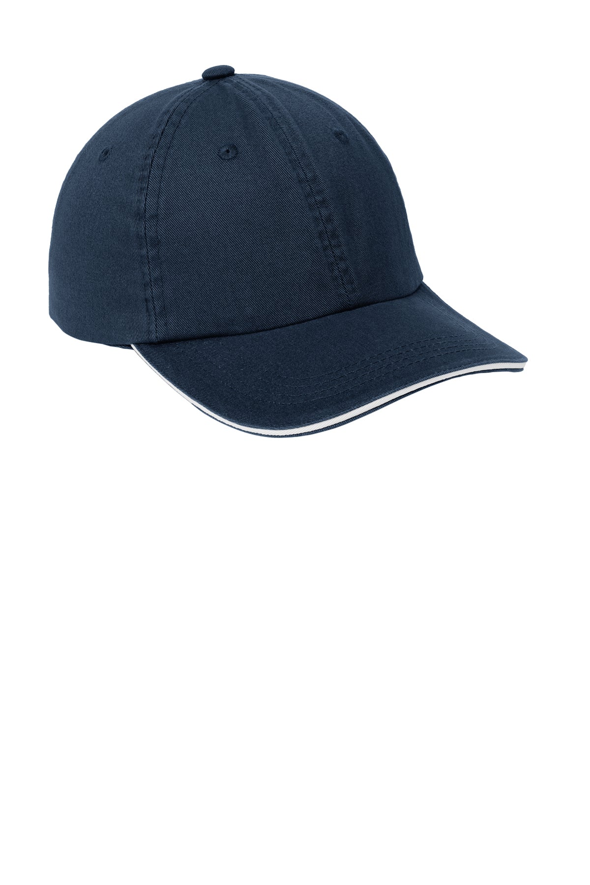 Port Authority Sandwich Bill Custom Caps with Striped Closure, Classic Navy/ White