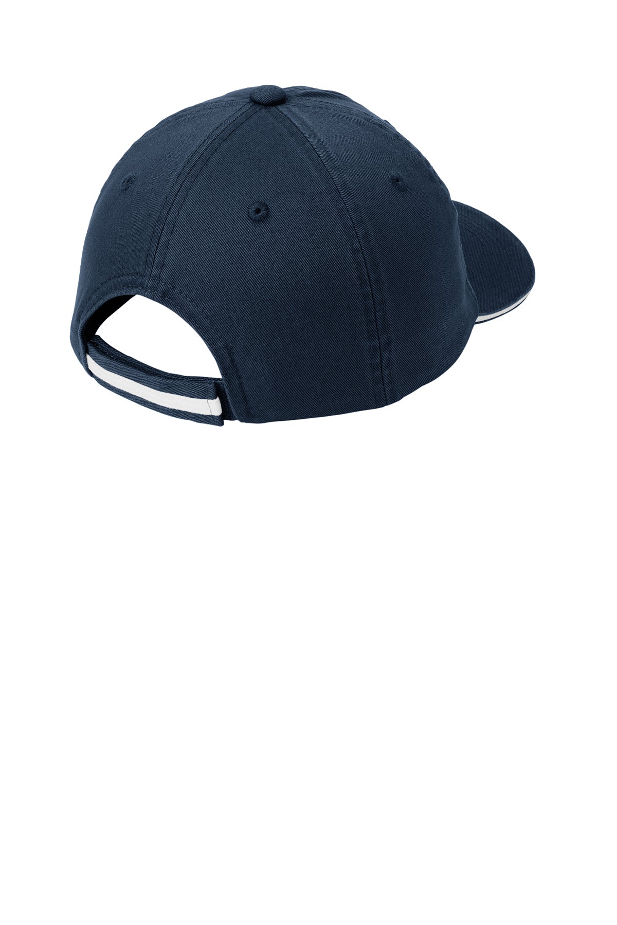 Port Authority Sandwich Bill Custom Caps with Striped Closure, Classic Navy/ White