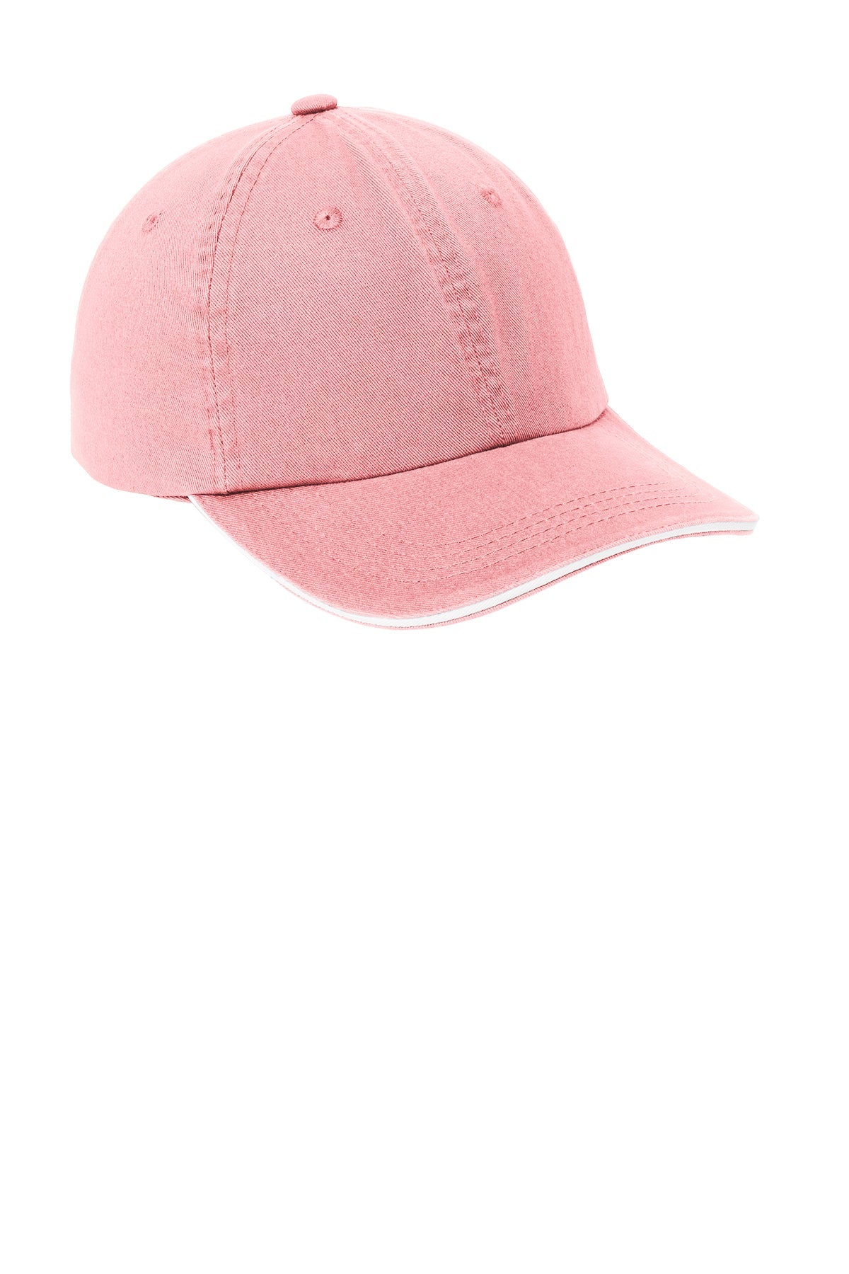 Port Authority Sandwich Bill Custom Caps with Striped Closure, Light Pink/White