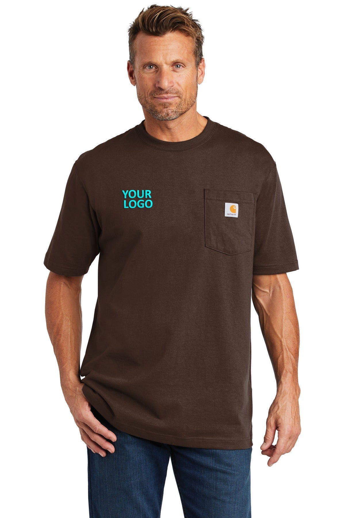 Company Logo Carhartt Workwear Pocket Short Sleeve T-Shirt CTK87 Dark Brown